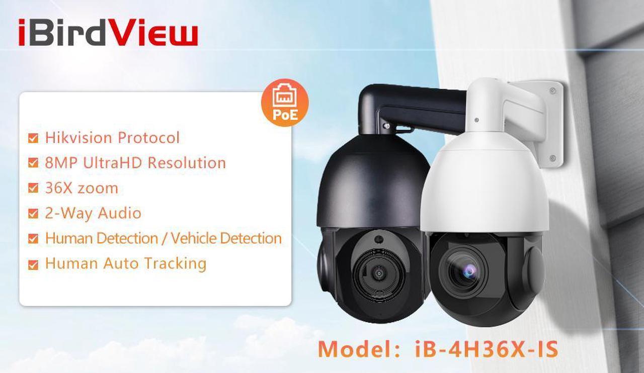 iBirdView  Protocol 8MP 36x Zoom 2-way Audio IP66 POE IP PTZ Camera White