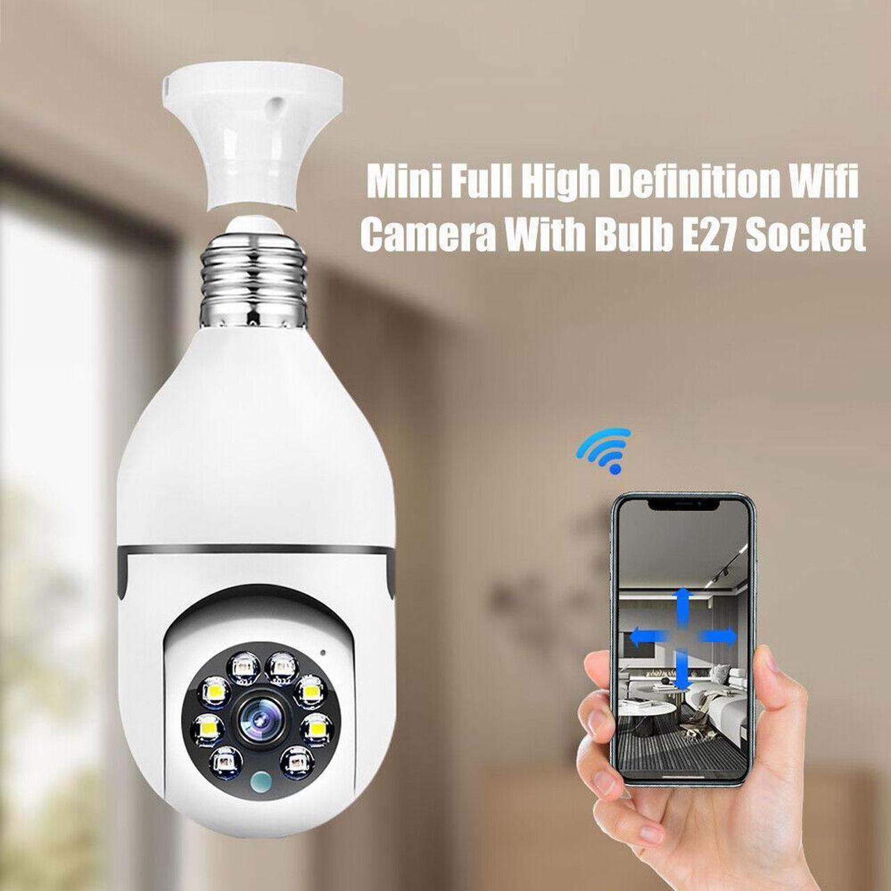 360° Light Bulb Security Camera Outdoor 2.4G+5G WiFi ,1080P IR Smart Screw Cam