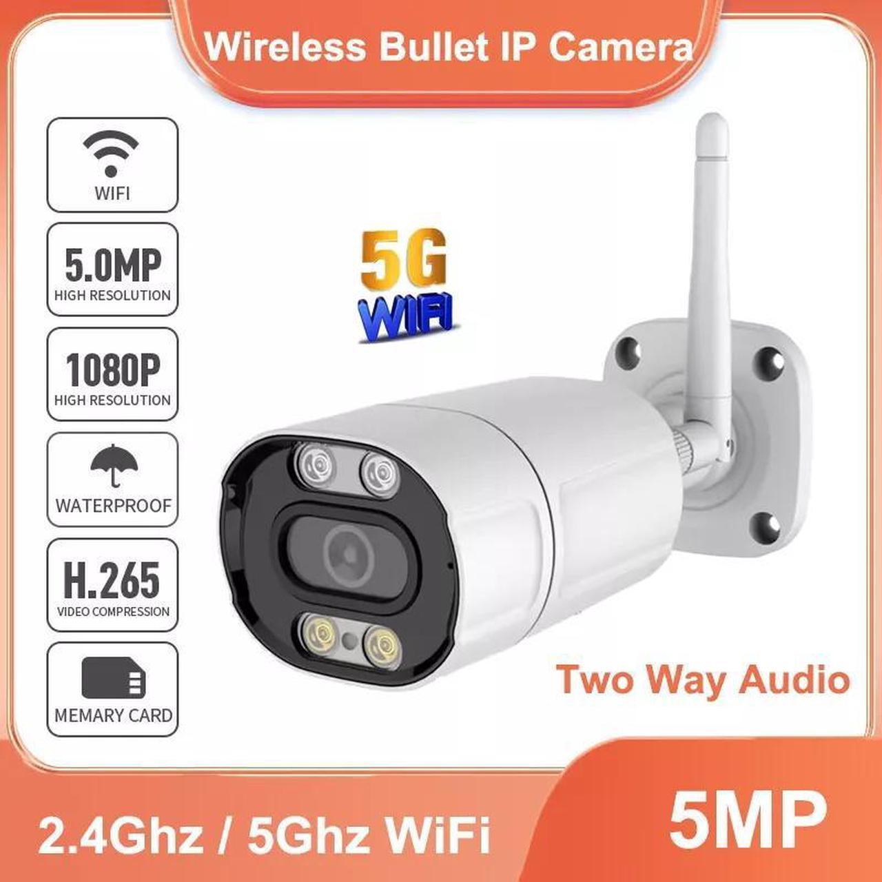 5MP 2.4/5G WIFI HD Night Vision IP66 Two-Way Audio Security Bullet IP Camera POE