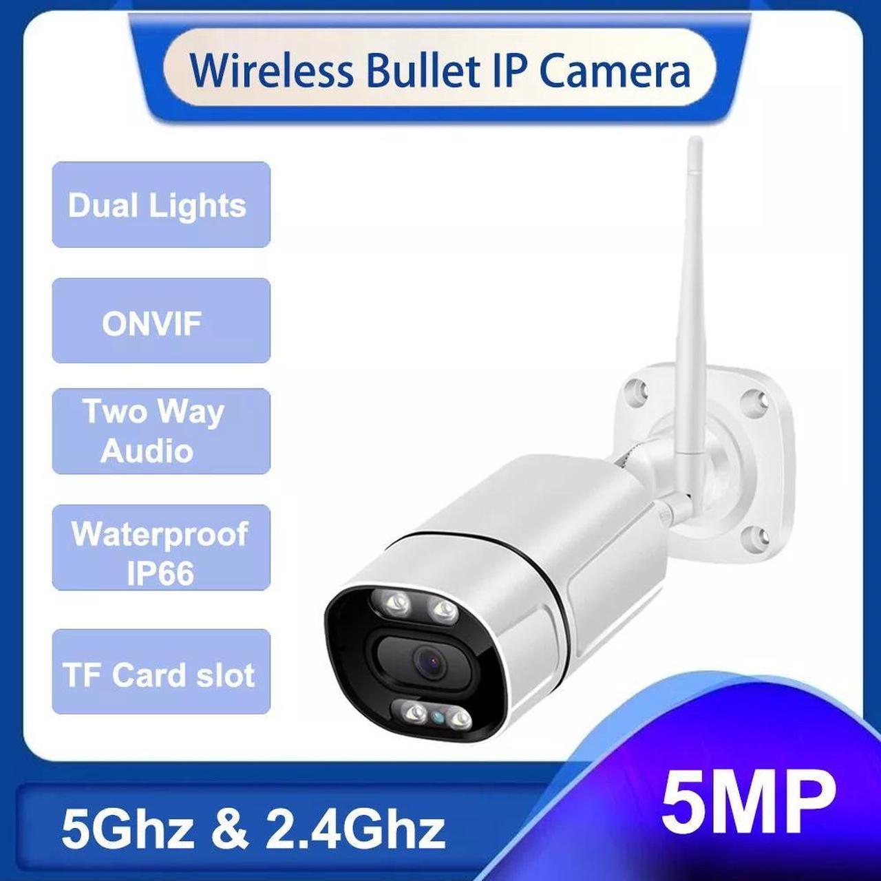 5MP Bullet Security IP Camera 2.4G 5G WIFI Two Way Audio Outdoor w/ SD Card Slot