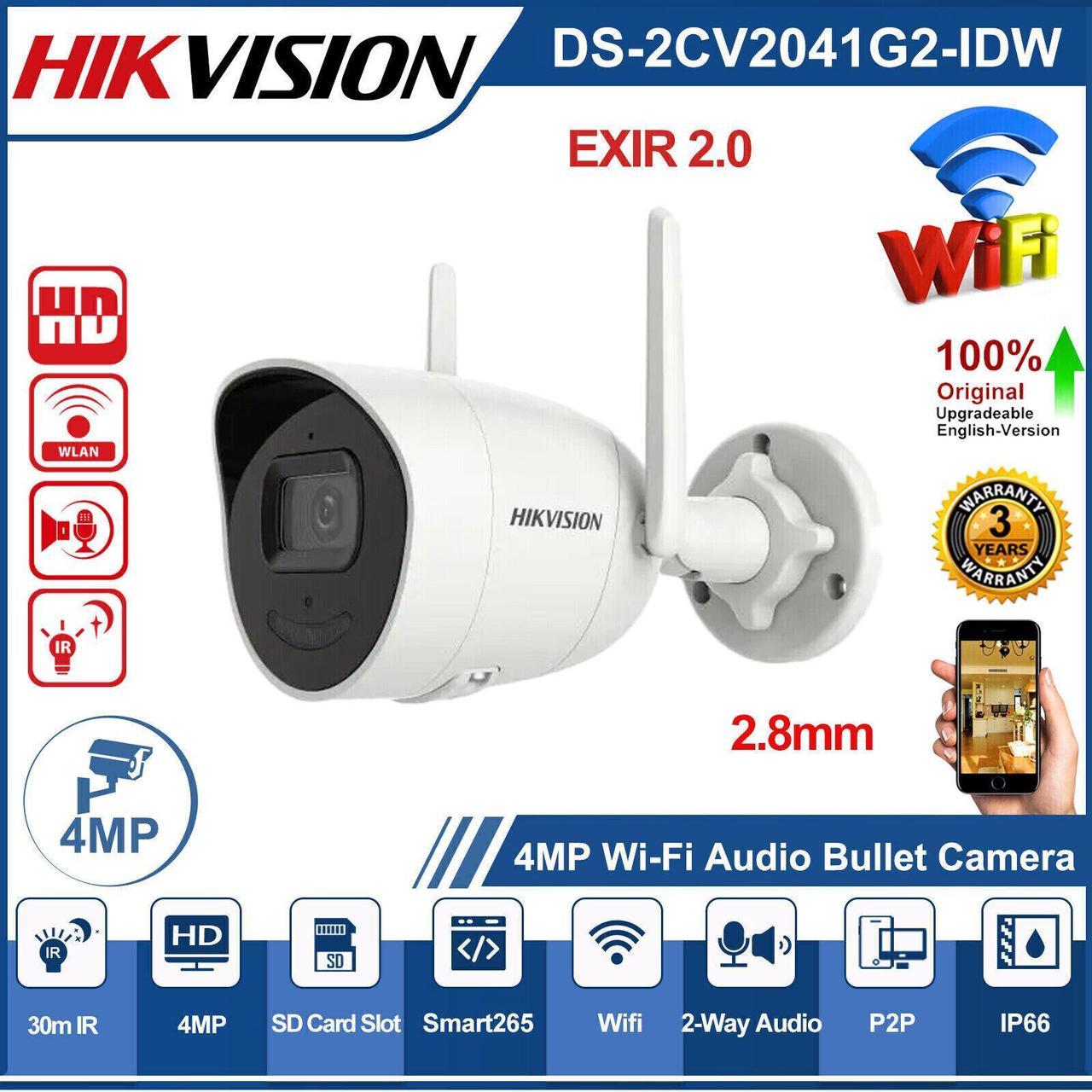 DS-2CV2041G2-IDW 4MP WiFi 2-Way Audio WDR Fixed Bullet IP Camera 2.8mm