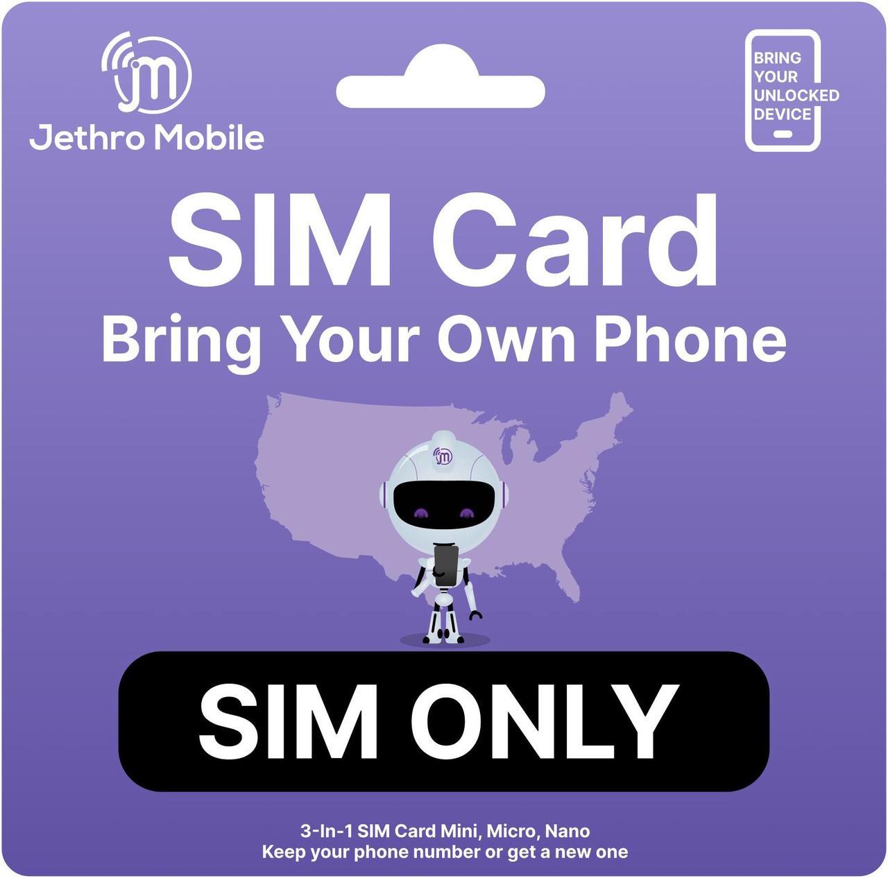 Jethro Mobile USA Travel SIM Card, Prepaid, Plan, NO Contract Network Connection, for America, 3-in-1(Universal: Standard, Micro, Nano SIM)