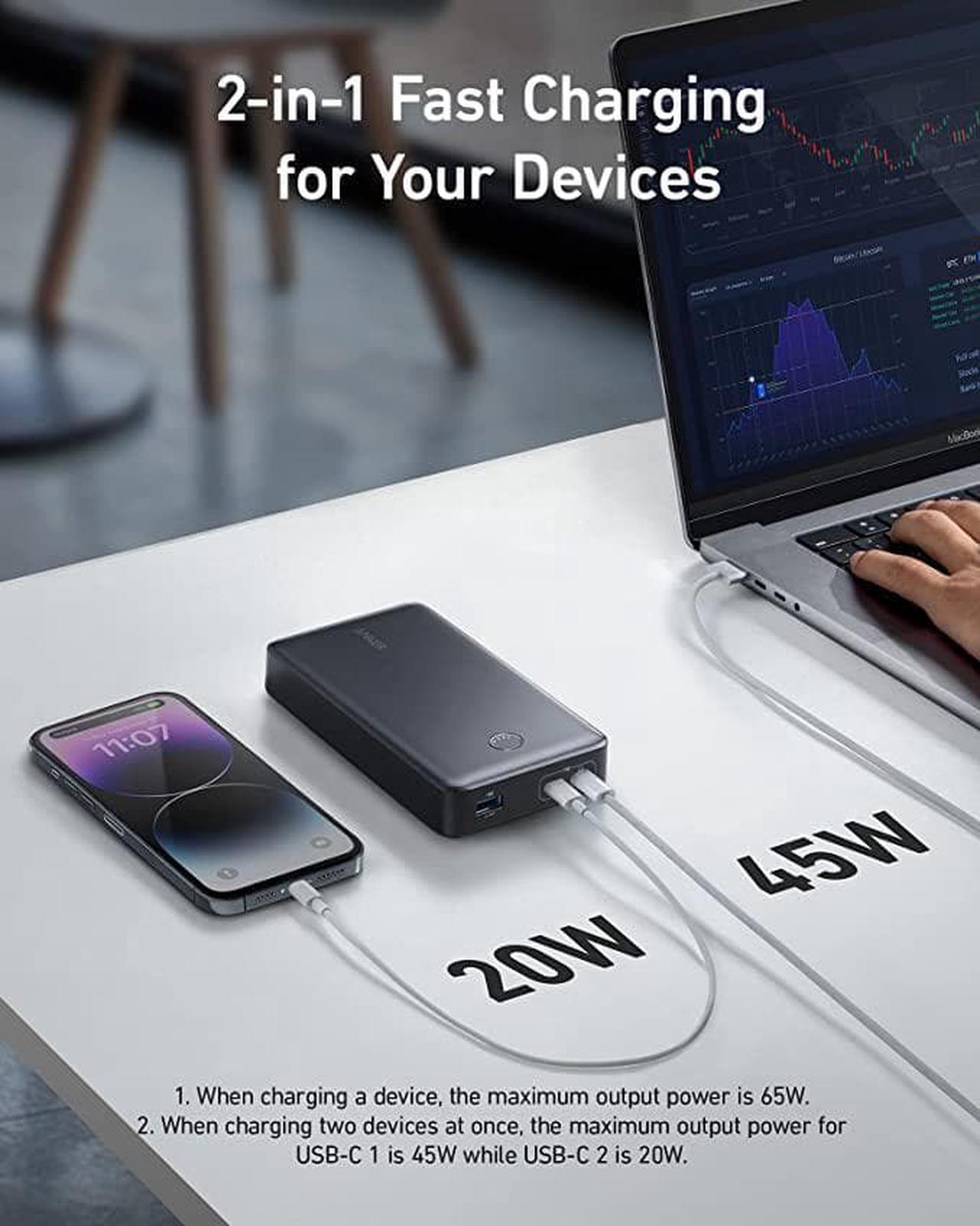 Alt view image 2 of 6 - Anker Portable Charger, 24,000mAh 65W Power Bank, 537 Power Bank (PowerCore 24K for Laptop), for MacBook Pro, Microsoft Surface, iPad Pro, iPhone 14 Pro, Apple Watch Series 5, and More