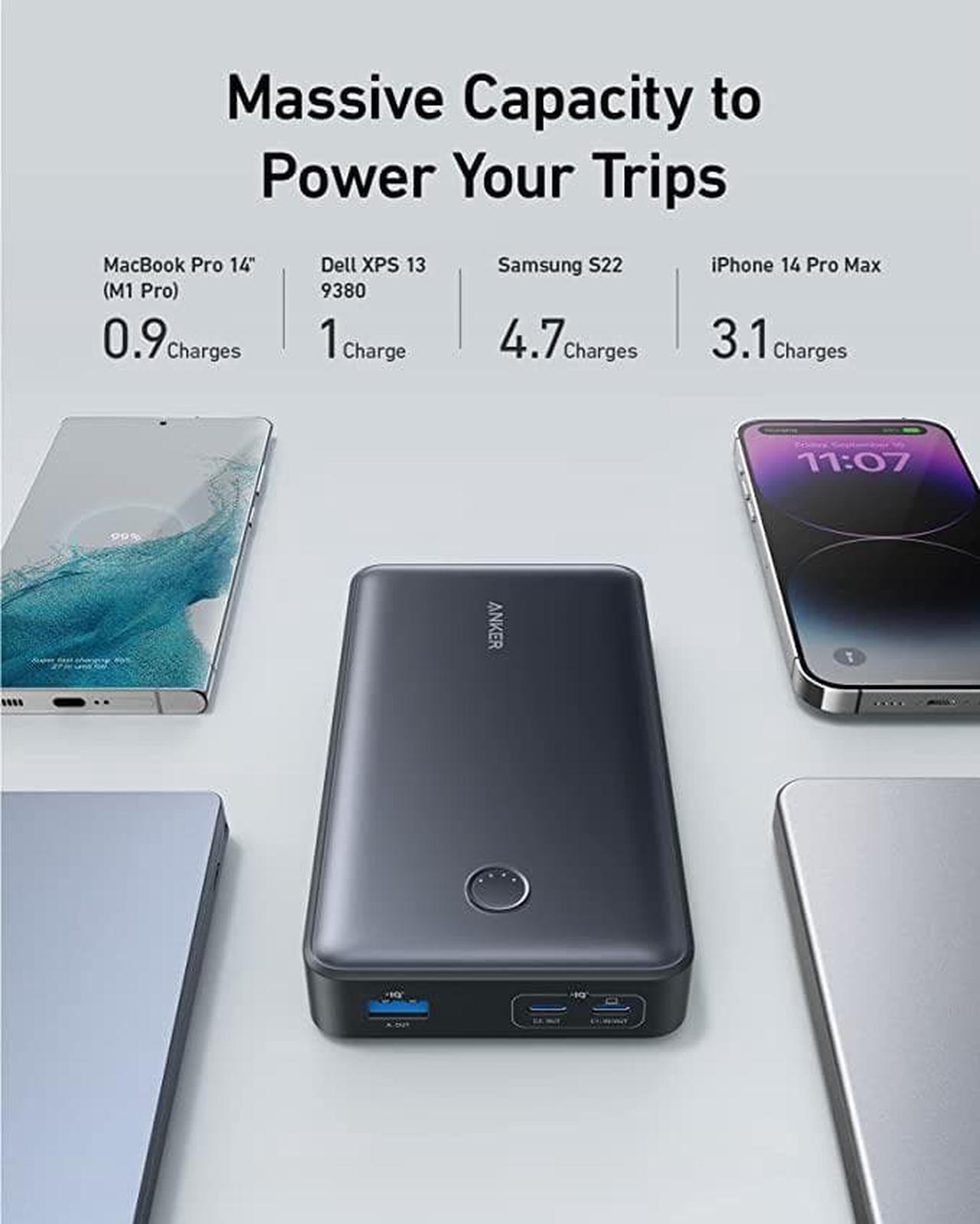 Alt view image 5 of 6 - Anker Portable Charger, 24,000mAh 65W Power Bank, 537 Power Bank (PowerCore 24K for Laptop), for MacBook Pro, Microsoft Surface, iPad Pro, iPhone 14 Pro, Apple Watch Series 5, and More