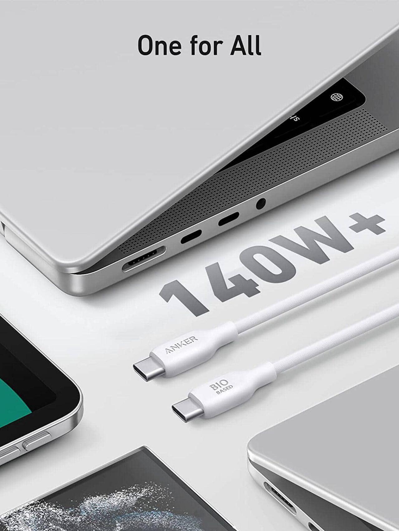 Alt view image 2 of 6 - Anker USB C to USB C Cable (240W 6ft), USB 2.0 Bio-Based Charging Cable for iPhone 15/15Pro, MacBook Pro 2020, iPad Pro 2020, iPad Air 4, Samsung Galaxy S23+/S23 Ultra/S22 Ultra(Aurora White)