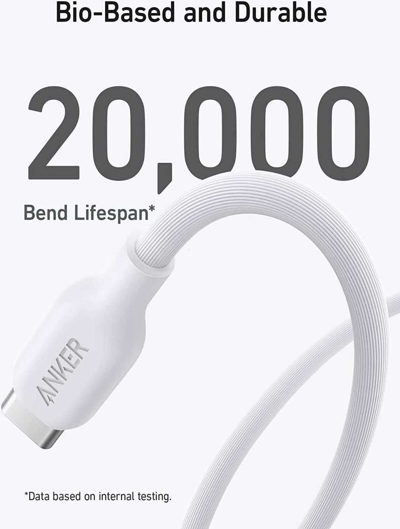 Alt view image 5 of 6 - Anker USB C to USB C Cable (240W 6ft), USB 2.0 Bio-Based Charging Cable for iPhone 15/15Pro, MacBook Pro 2020, iPad Pro 2020, iPad Air 4, Samsung Galaxy S23+/S23 Ultra/S22 Ultra(Aurora White)