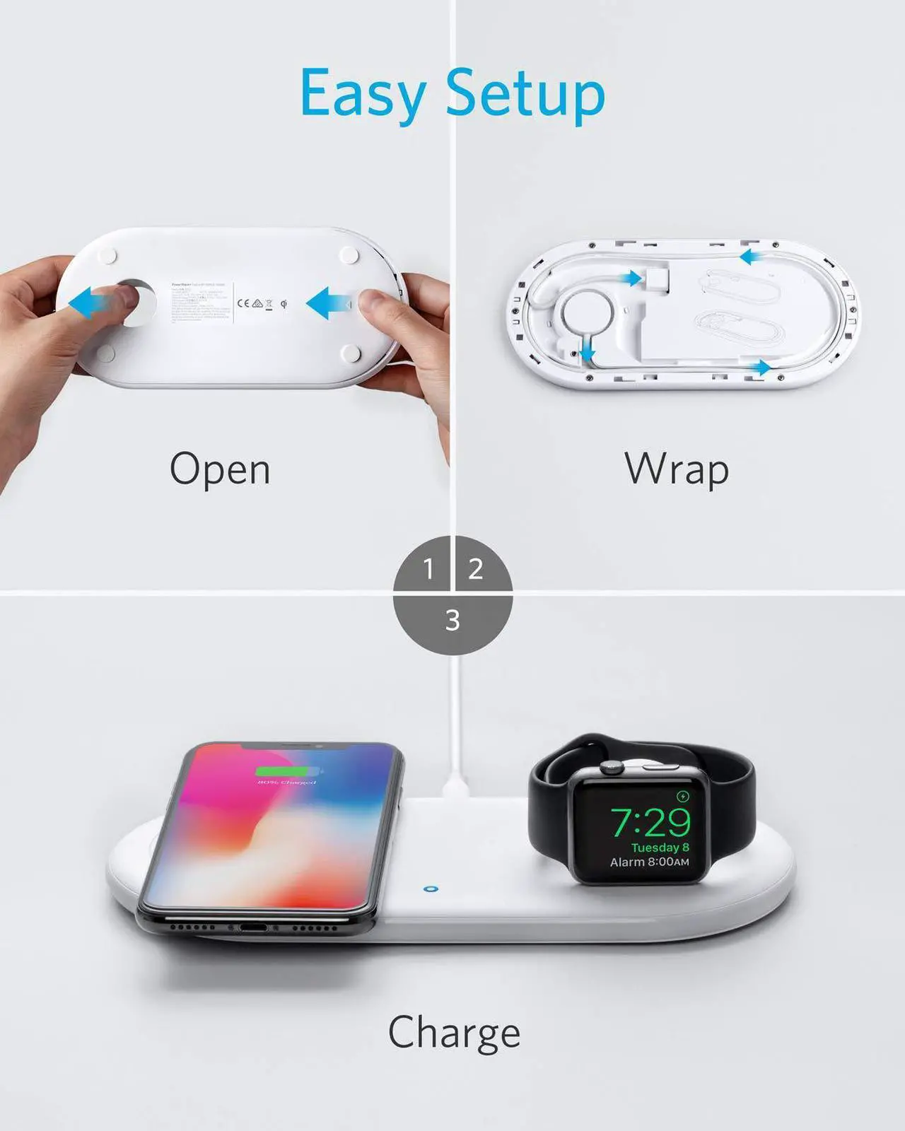 Alt view image 4 of 7 - Anker Wireless Charger, 2 in 1 PowerWave+ Pad with Apple Watch Holder for Apple Watch 4/3/2, 7.5W for iPhone 11, 11 Pro, 11 Pro Max, Xs, XS Max, XR, X, 8, 8 Plus (No Apple Watch Charger)
