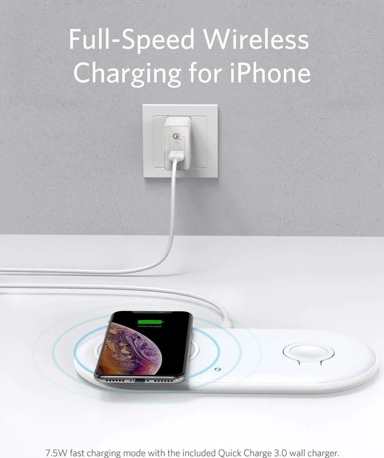 Alt view image 5 of 7 - Anker Wireless Charger, 2 in 1 PowerWave+ Pad with Apple Watch Holder for Apple Watch 4/3/2, 7.5W for iPhone 11, 11 Pro, 11 Pro Max, Xs, XS Max, XR, X, 8, 8 Plus (No Apple Watch Charger)