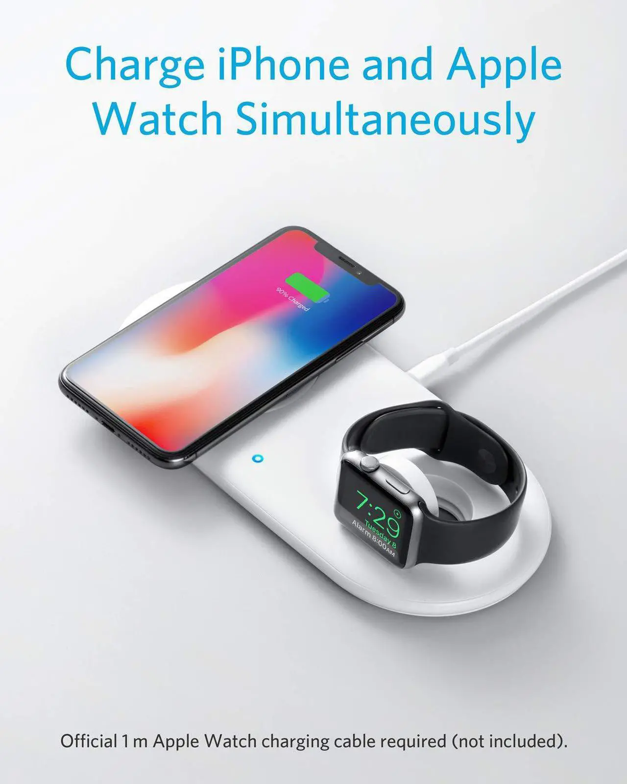 Alt view image 2 of 7 - Anker Wireless Charger, 2 in 1 PowerWave+ Pad with Apple Watch Holder for Apple Watch 4/3/2, 7.5W for iPhone 11, 11 Pro, 11 Pro Max, Xs, XS Max, XR, X, 8, 8 Plus (No Apple Watch Charger)