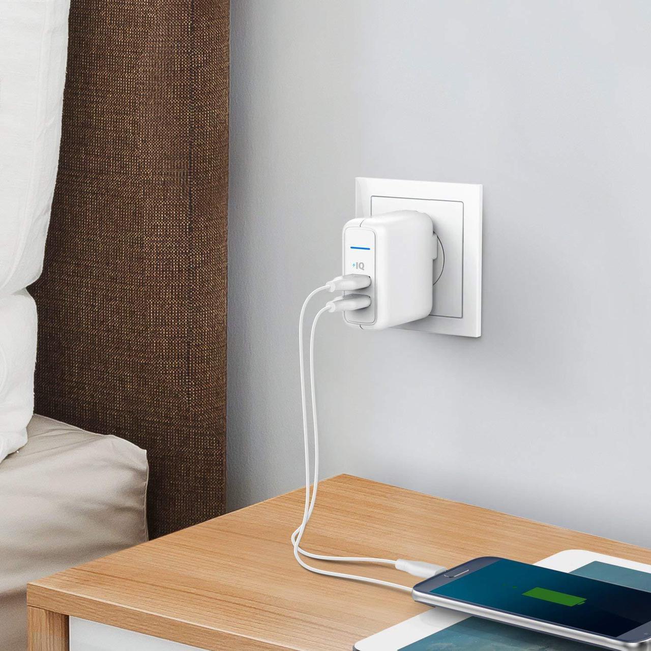 Alt view image 7 of 7 - Anker Elite Dual Port 24W Wall Charger, PowerPort 2 with PowerIQ and Foldable Plug , USB Charger for iPhone 11/Xs/XS Max/XR/X/8/7/6/Plus, iPad Pro/Air 2/Mini 3/Mini 4, Samsung S4/S5, and More
