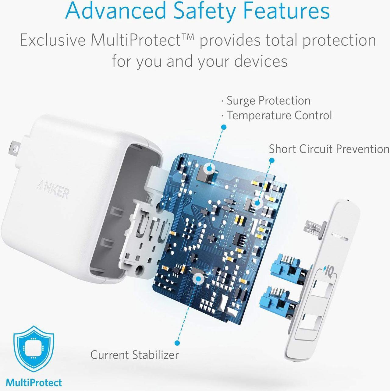 Alt view image 6 of 7 - Anker Elite Dual Port 24W Wall Charger, PowerPort 2 with PowerIQ and Foldable Plug , USB Charger for iPhone 11/Xs/XS Max/XR/X/8/7/6/Plus, iPad Pro/Air 2/Mini 3/Mini 4, Samsung S4/S5, and More