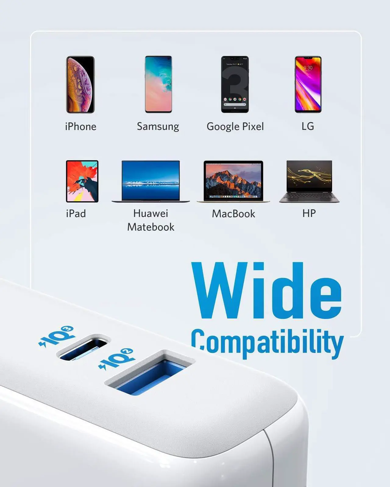 Alt view image 3 of 7 - USB C Charger, Anker 60W PIQ 3.0 & GaN Tech Dual Port Charger, PowerPort Atom III (2 Ports) Travel Charger with a 45W USB C Port, for USB-C Laptops, MacBook, iPad Pro, iPhone, Galaxy, Pixel and More
