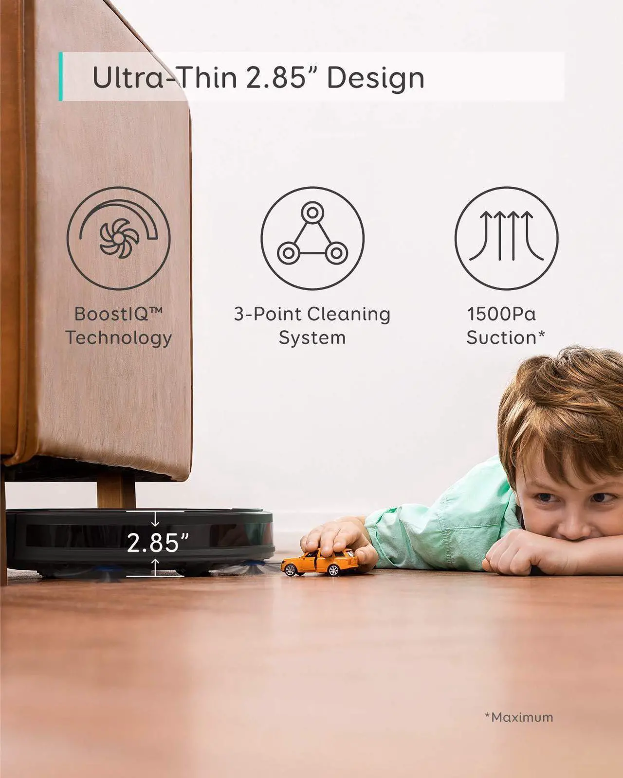 Alt view image 3 of 7 - eufy [BoostIQ] RoboVac 12, Robot Vacuum Cleaner, Suction Upgraded Based on RoboVac 11S, 1500Pa Strong Suction, Super-Thin, Quiet, Self-Charging, Cleans Hard Floors to Medium-Pile Carpets
