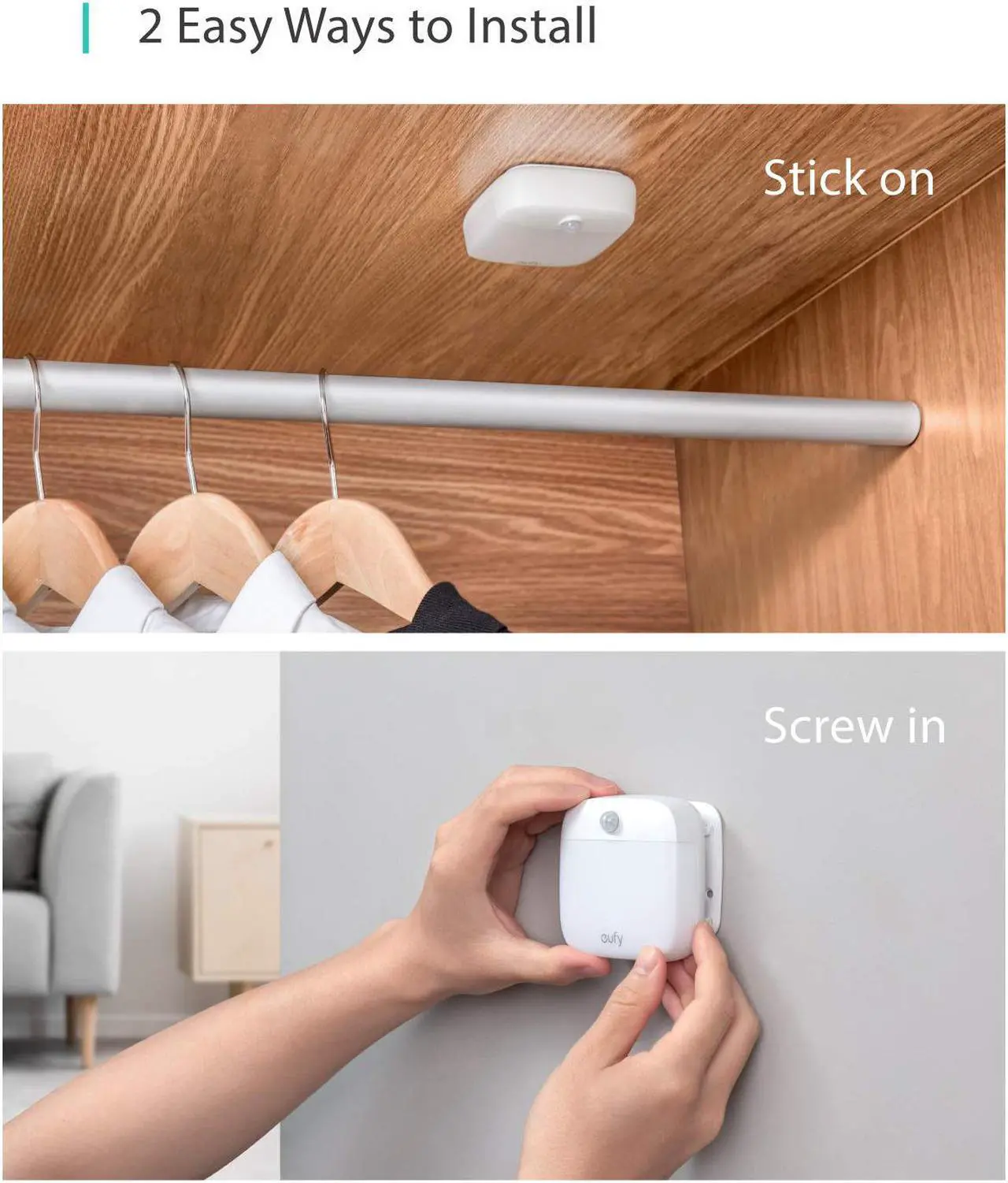 Alt view image 6 of 7 - eufy Lumi Stick-On Night Light, 2nd Generation Warm White LED, Motion Sensor, Bedroom, Bathroom, Kitchen, Hallway, Stairs, Energy Efficient, Compact, 3-Pack