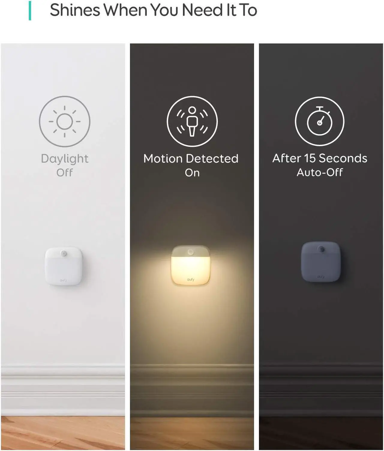 Alt view image 3 of 7 - eufy Lumi Stick-On Night Light, 2nd Generation Warm White LED, Motion Sensor, Bedroom, Bathroom, Kitchen, Hallway, Stairs, Energy Efficient, Compact, 3-Pack