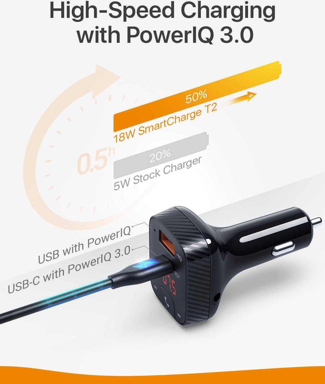 Alt view image 5 of 7 - Anker Roav SmartCharge T2 Bluetooth FM Transmitter for Car, Audio Adapter and Receiver, Car Charger, Power IQ 3.0, Bluetooth 5.0, Wireless Calling, Noise Cancellation