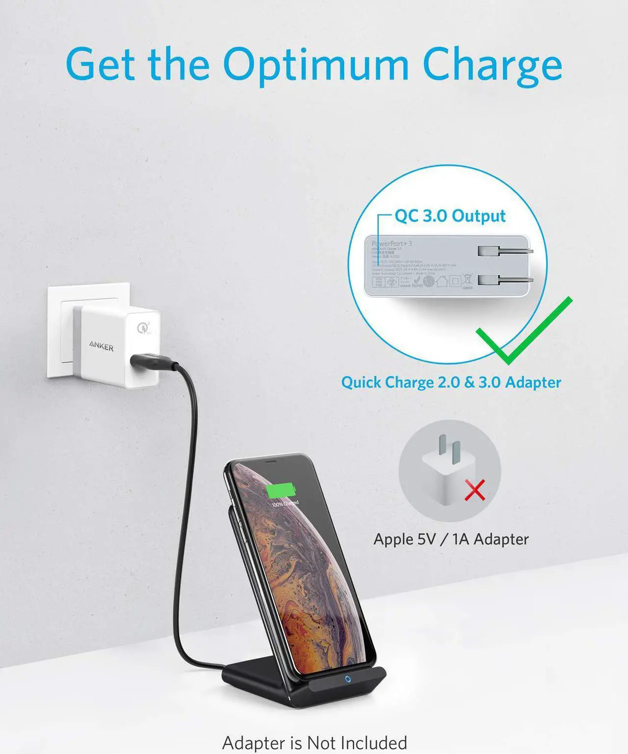 Alt view image 3 of 7 - Anker Wireless Charger, 10W Max PowerWave Stand Upgraded, Qi-Certified, 7.5W for iPhone 11, 11 Pro, 11 Pro Max, XR, Xs Max, XS, X, 8, 8 Plus, 10W for Galaxy S10 S9 S8, Note 10 Note 9 (No AC Adapter)