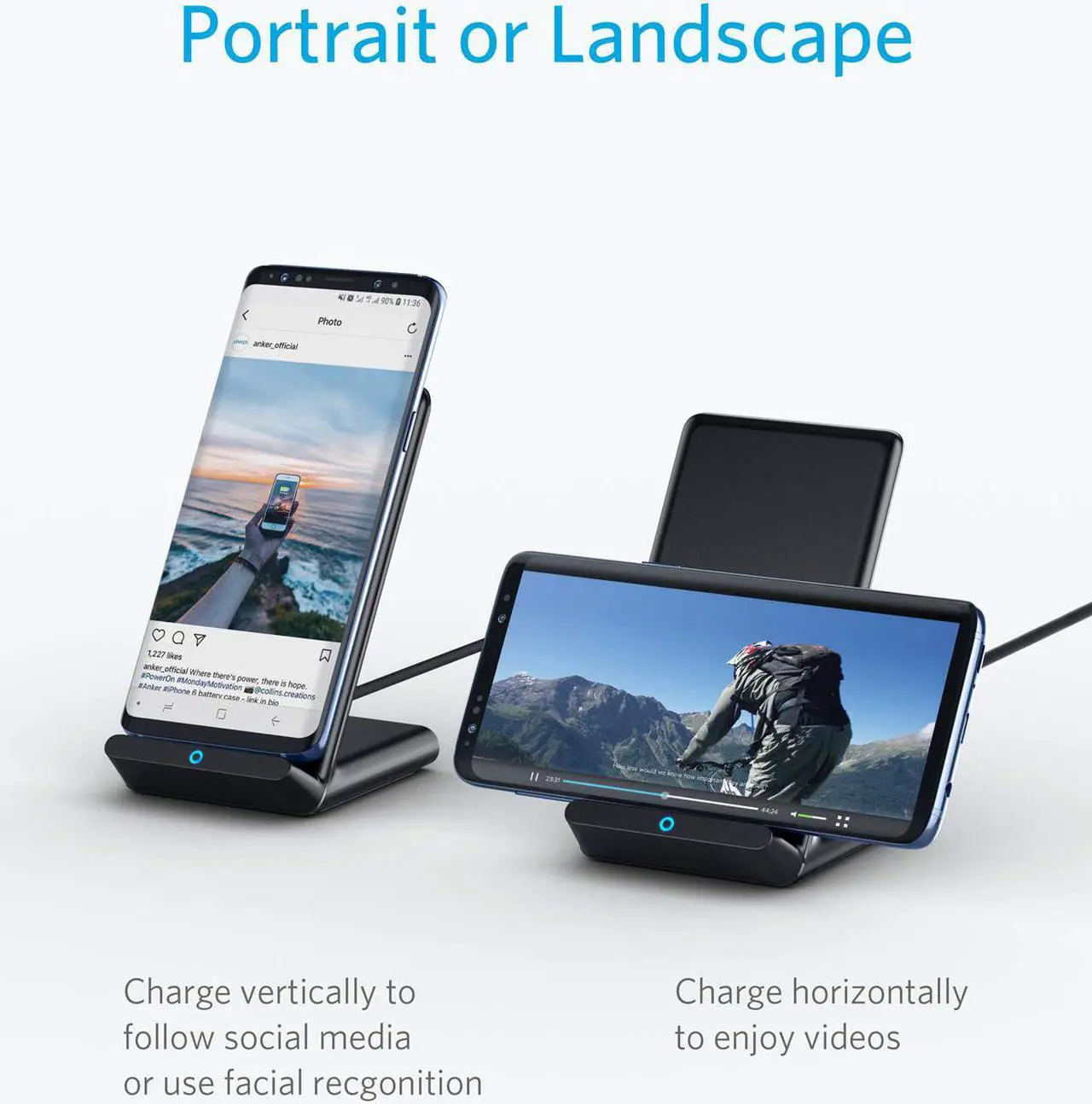 Alt view image 5 of 7 - Anker Wireless Charger, 10W Max PowerWave Stand Upgraded, Qi-Certified, 7.5W for iPhone 11, 11 Pro, 11 Pro Max, XR, Xs Max, XS, X, 8, 8 Plus, 10W for Galaxy S10 S9 S8, Note 10 Note 9 (No AC Adapter)