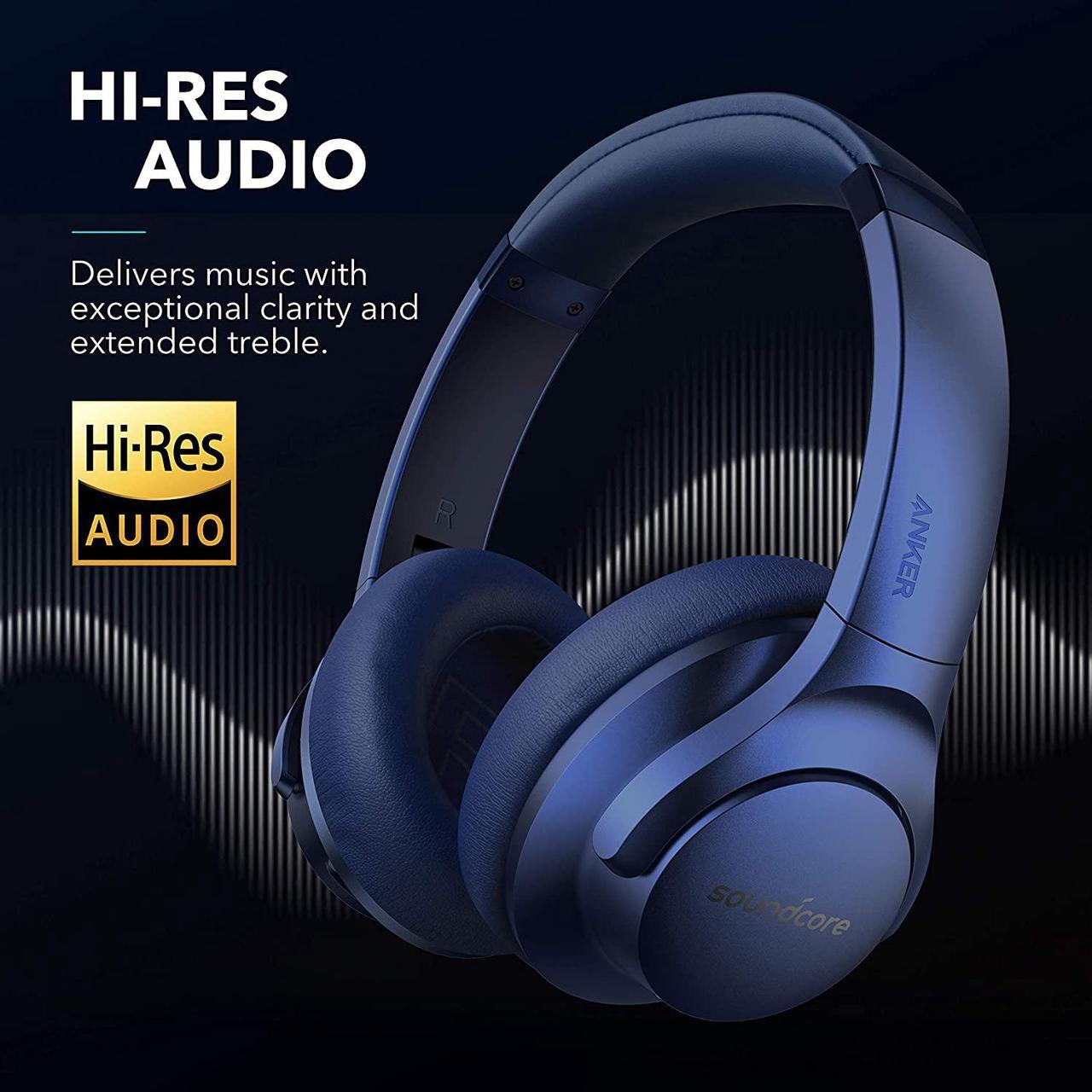 Alt view image 3 of 7 - Anker Soundcore Life Q20 Hybrid Active Noise Cancelling Headphones, Wireless Over Ear Bluetooth Headphones with 40H Playtime, Hi-Res Audio, Deep Bass, Memory Foam Ear Cups and Headband for Travel,Work
