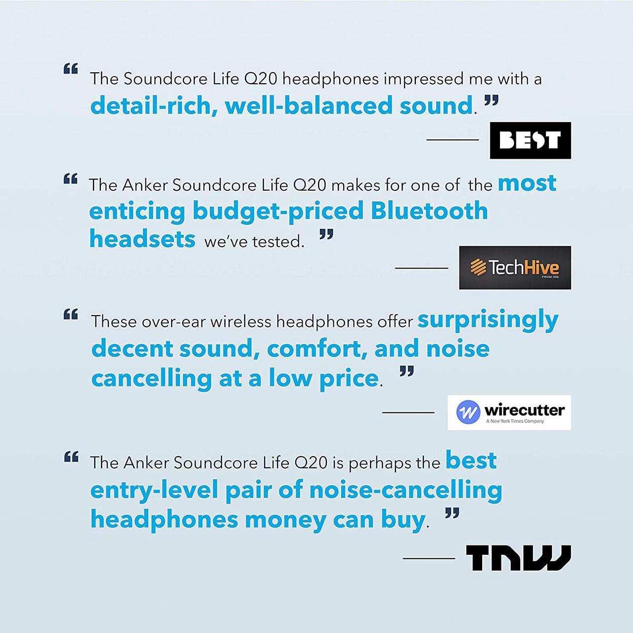 Alt view image 2 of 7 - Anker Soundcore Life Q20 Hybrid Active Noise Cancelling Headphones, Wireless Over Ear Bluetooth Headphones with 40H Playtime, Hi-Res Audio, Deep Bass, Memory Foam Ear Cups and Headband for Travel,Work