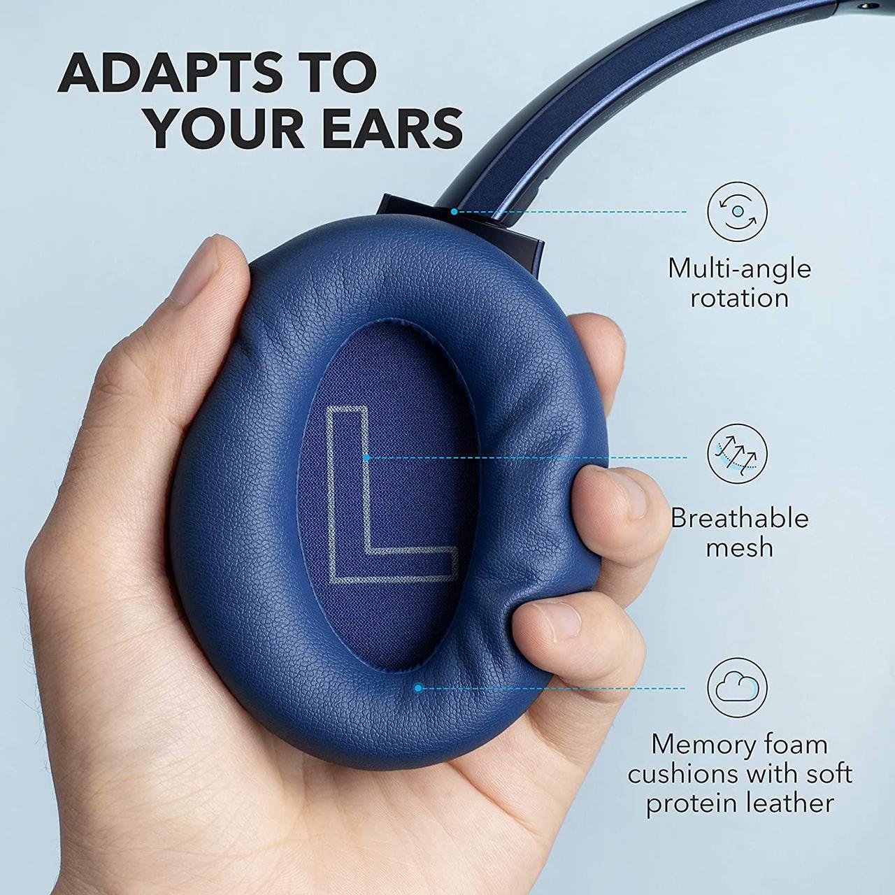 Alt view image 7 of 7 - Anker Soundcore Life Q20 Hybrid Active Noise Cancelling Headphones, Wireless Over Ear Bluetooth Headphones with 40H Playtime, Hi-Res Audio, Deep Bass, Memory Foam Ear Cups and Headband for Travel,Work
