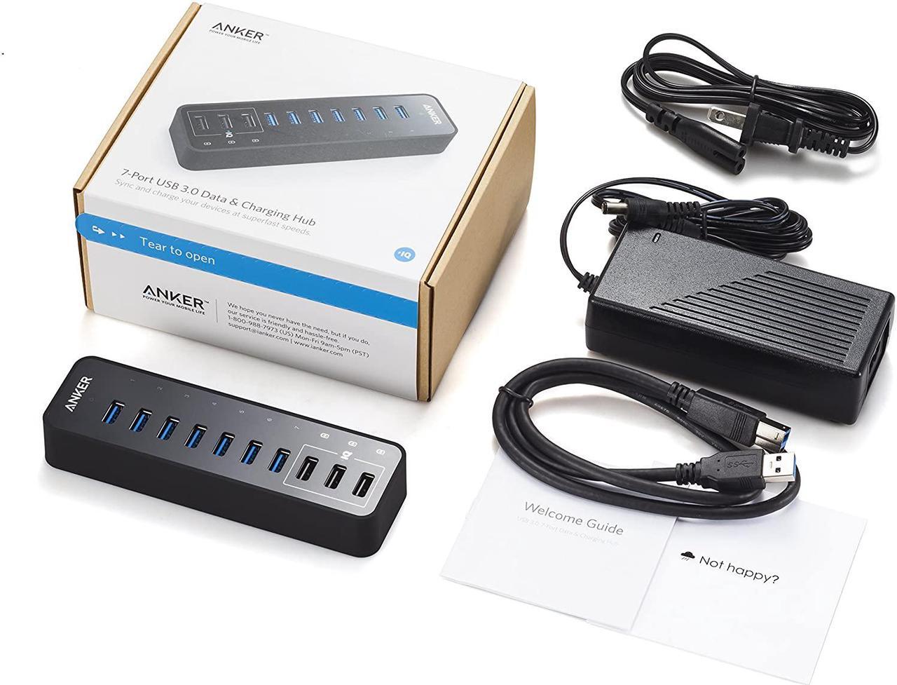 Alt view image 6 of 6 - Anker 10-Port 60W USB 3.0 Hub with 7 Data Transfer Ports and 3 PowerIQ Charging Ports for iPhone, iPad, Samsung and More