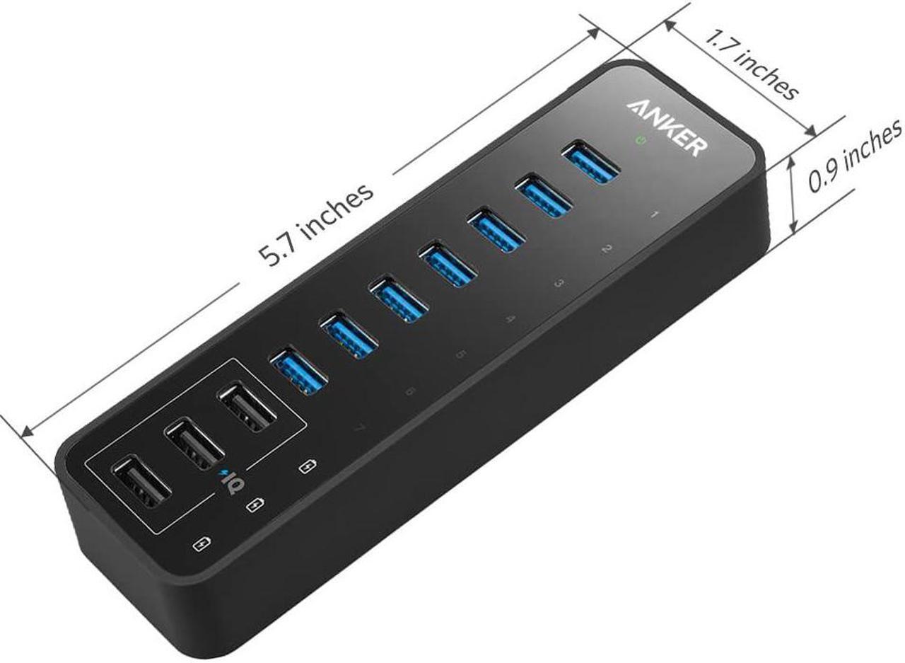 Alt view image 3 of 6 - Anker 10-Port 60W USB 3.0 Hub with 7 Data Transfer Ports and 3 PowerIQ Charging Ports for iPhone, iPad, Samsung and More