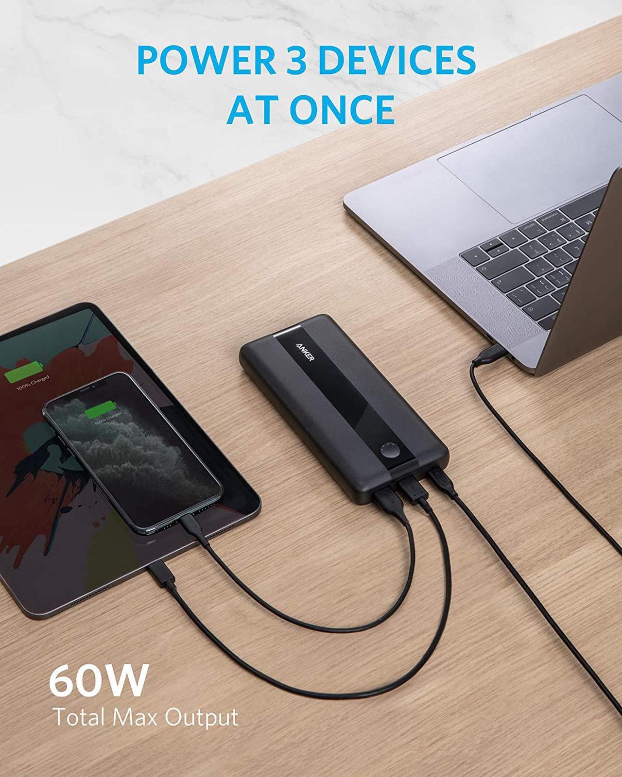 Alt view image 6 of 7 - Anker PowerCore III Elite 19200 60W Portable Charger with 65W PD Charger, PIQ 3.0 Power Bank Bundle for USB C MacBook Air/Pro/Dell XPS, iPad Pro, iPhone 12/11/mini/Pro and More
