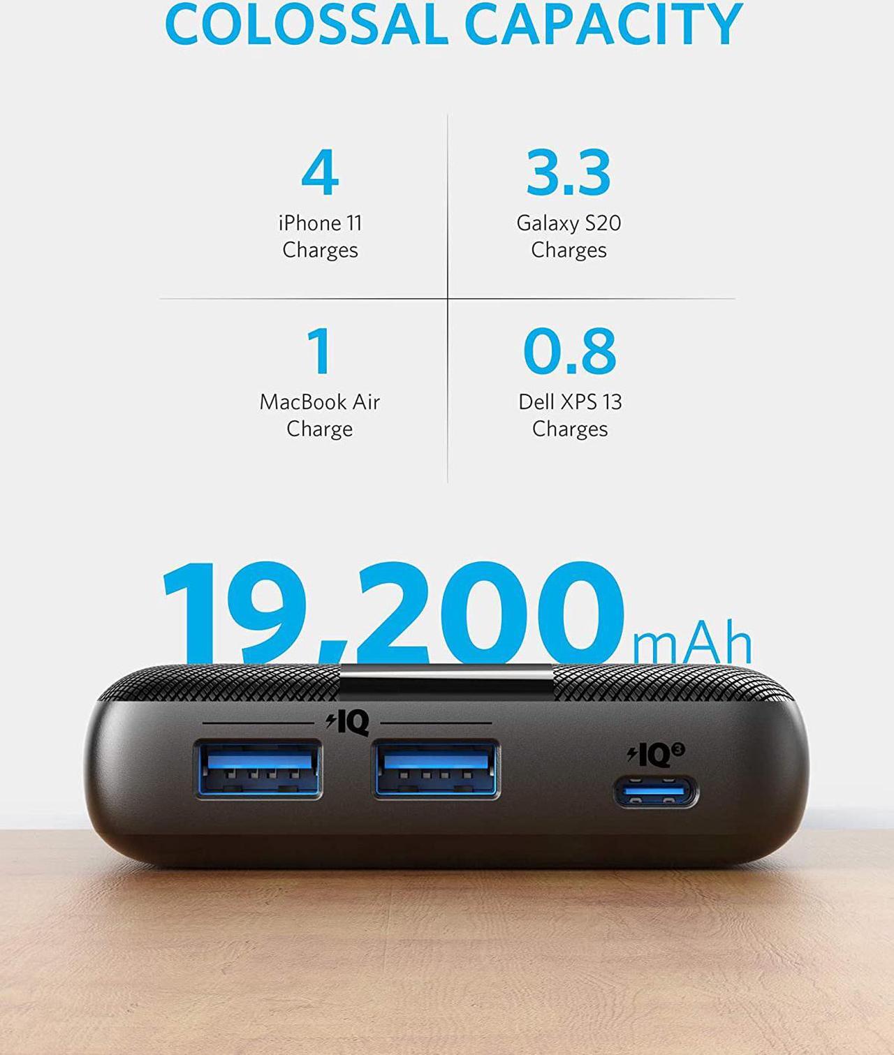 Alt view image 5 of 7 - Anker PowerCore III Elite 19200 60W Portable Charger with 65W PD Charger, PIQ 3.0 Power Bank Bundle for USB C MacBook Air/Pro/Dell XPS, iPad Pro, iPhone 12/11/mini/Pro and More