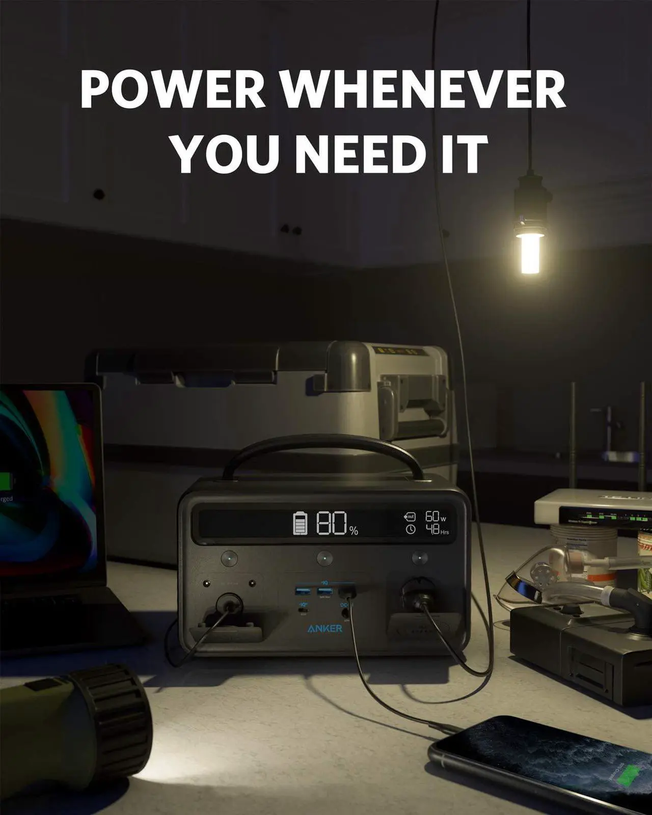Alt view image 4 of 7 - Anker Portable Generator for Home Use, PowerHouse II 400, 300W/388.8Wh, 110V AC Outlet/60W USB-C Power Delivery Portable Power Station for Home Use, Road Trips, Camping, Emergency Power, and More