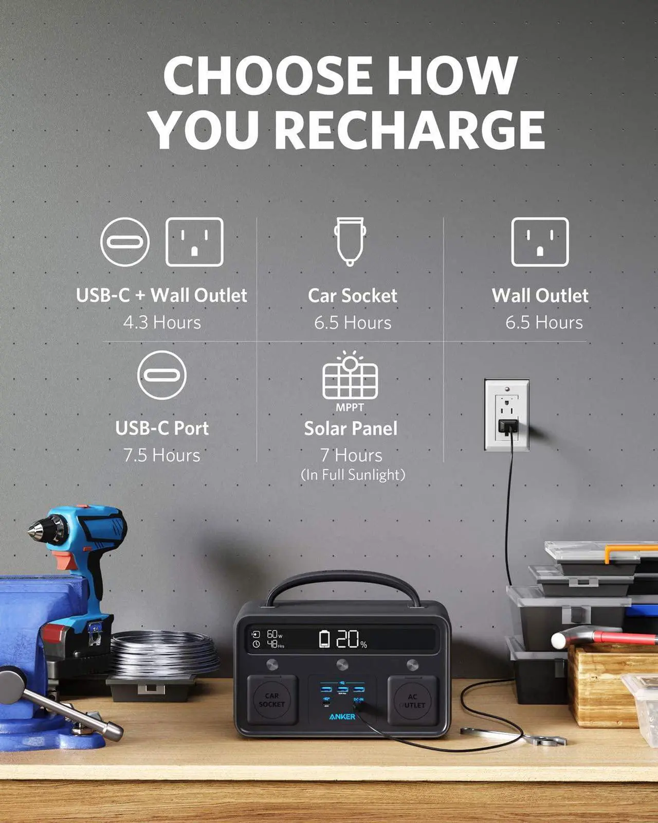 Alt view image 6 of 7 - Anker Portable Generator for Home Use, PowerHouse II 400, 300W/388.8Wh, 110V AC Outlet/60W USB-C Power Delivery Portable Power Station for Home Use, Road Trips, Camping, Emergency Power, and More