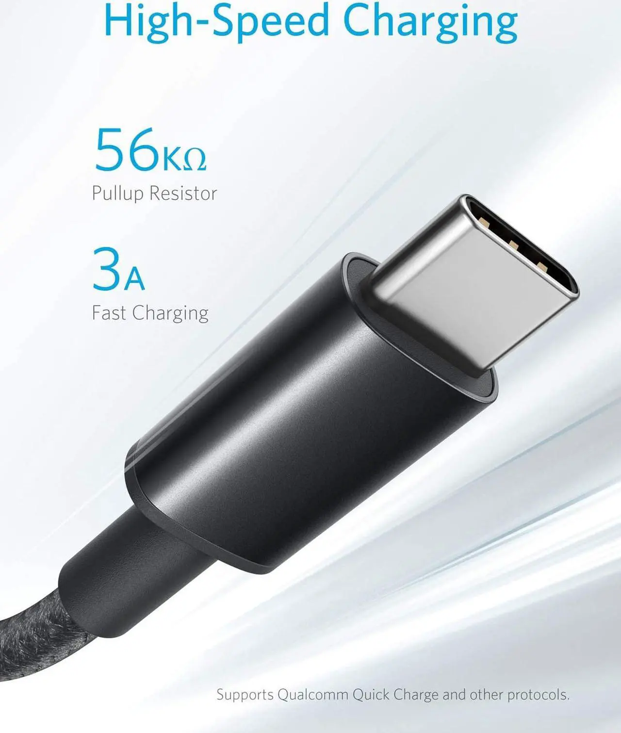 Alt view image 3 of 7 - USB Type C Cable, Anker [2-Pack 3Ft] Premium Nylon USB-C to USB-A Fast Charging Type C Cable, for Samsung Galaxy S10 / S9 / S8 / Note 8, LG V20 / G5 / G6 and More