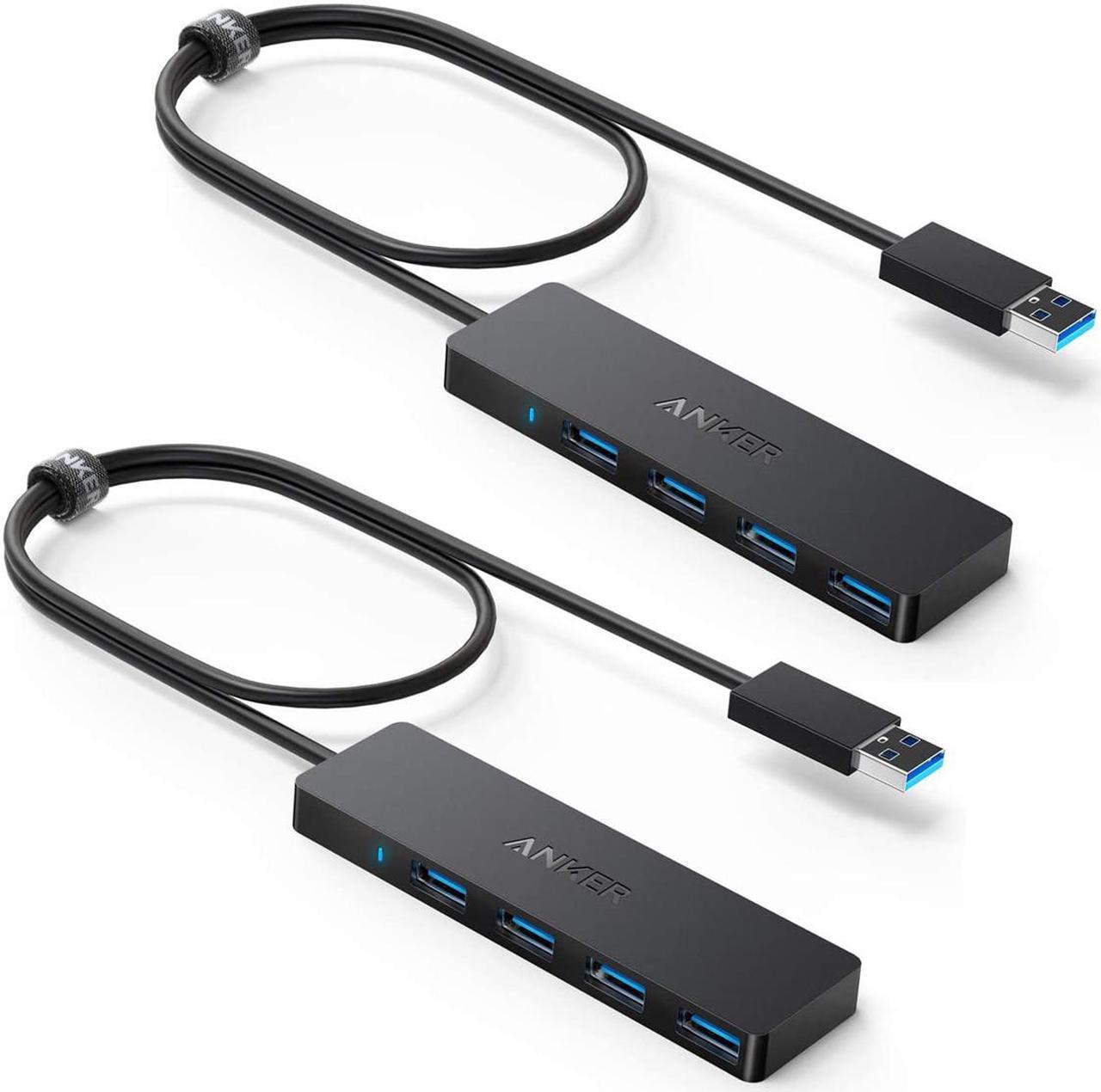 (2 Pack) Anker 4-Port USB 3.0 Hub, Ultra-Slim Data USB Hub with 2 ft Extended Cable [Charging Not Supported], for MacBook, Mac Pro, Mac mini, iMac, Surface Pro, XPS, PC, Flash Drive, Mobile HDD