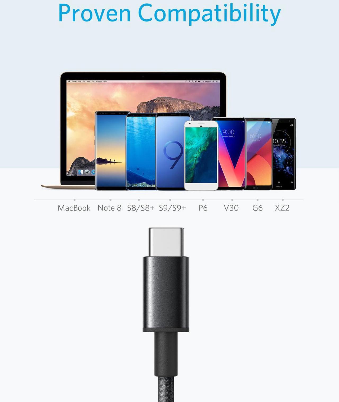 Alt view image 2 of 7 - USB Type C Cable, Anker [2-Pack 3Ft] Premium Nylon USB-C to USB-A Fast Charging Type C Cable, for Samsung Galaxy S10 / S9 / S8 / Note 8, LG V20 / G5 / G6 and More