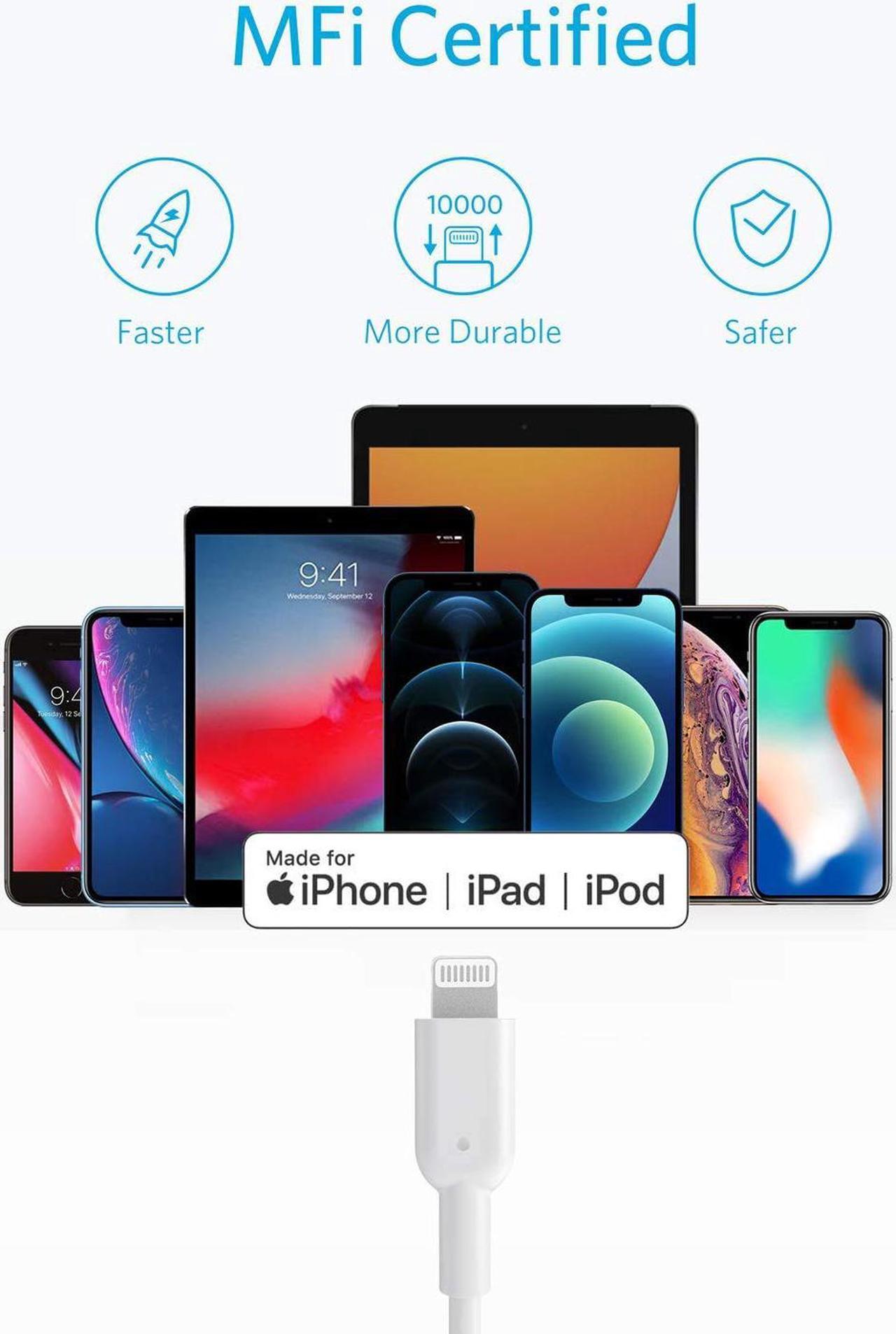 Alt view image 4 of 6 - Anker USB C to Lightning Cable, Powerline II [10ft MFi Certified] Extra Long Charging Cord for iPhone 12 Pro Max 12 11 Pro X XS XR 8 Plus AirPods Pro, Supports Power Delivery(White)