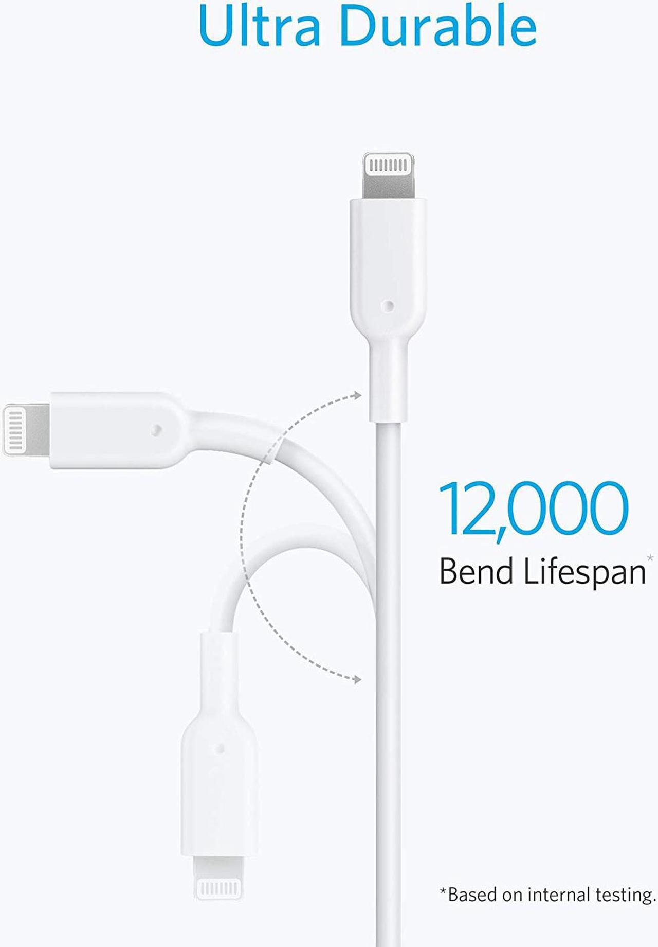 Alt view image 3 of 6 - Anker USB C to Lightning Cable, Powerline II [10ft MFi Certified] Extra Long Charging Cord for iPhone 12 Pro Max 12 11 Pro X XS XR 8 Plus AirPods Pro, Supports Power Delivery(White)