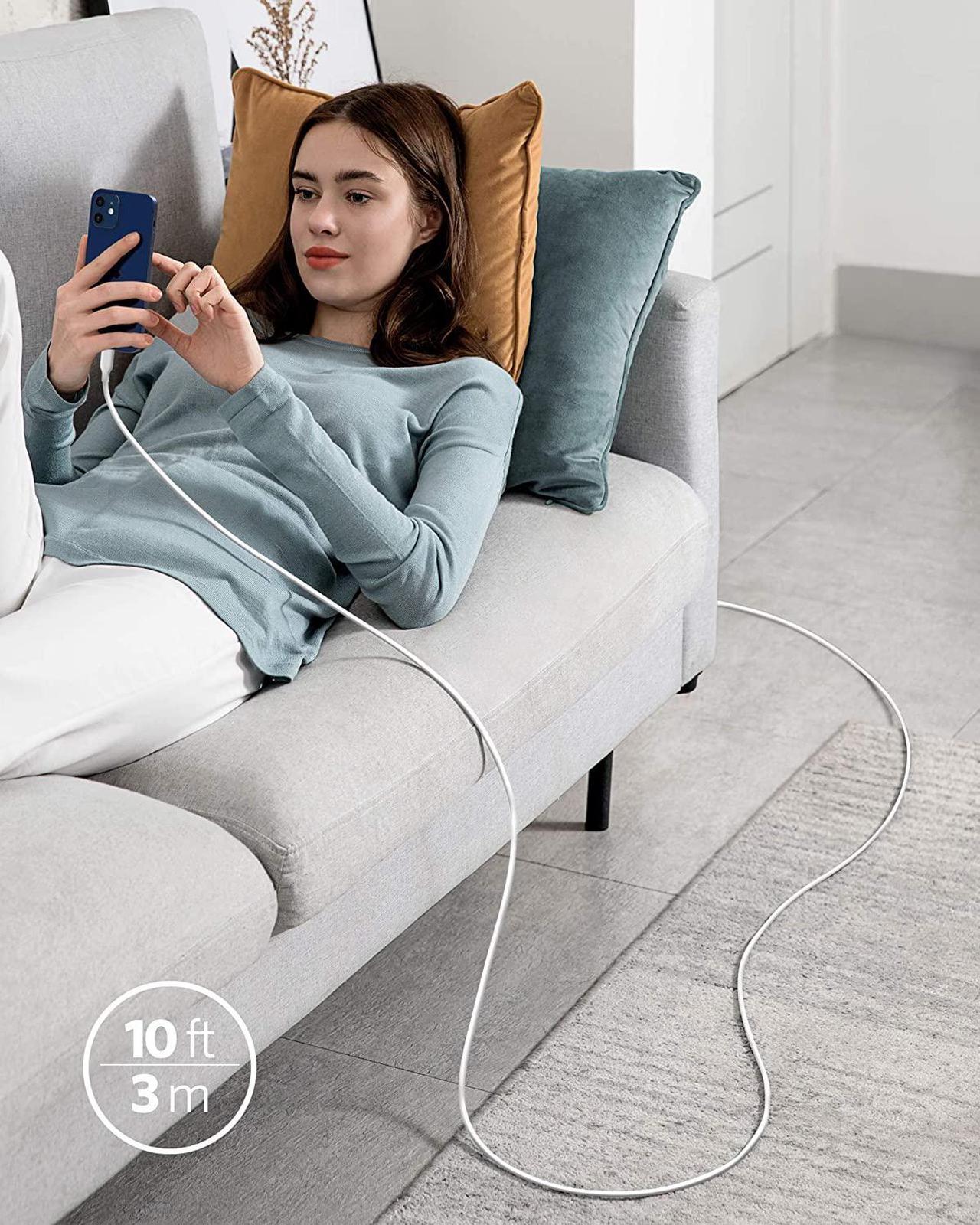 Alt view image 6 of 6 - Anker USB C to Lightning Cable, Powerline II [10ft MFi Certified] Extra Long Charging Cord for iPhone 12 Pro Max 12 11 Pro X XS XR 8 Plus AirPods Pro, Supports Power Delivery(White)