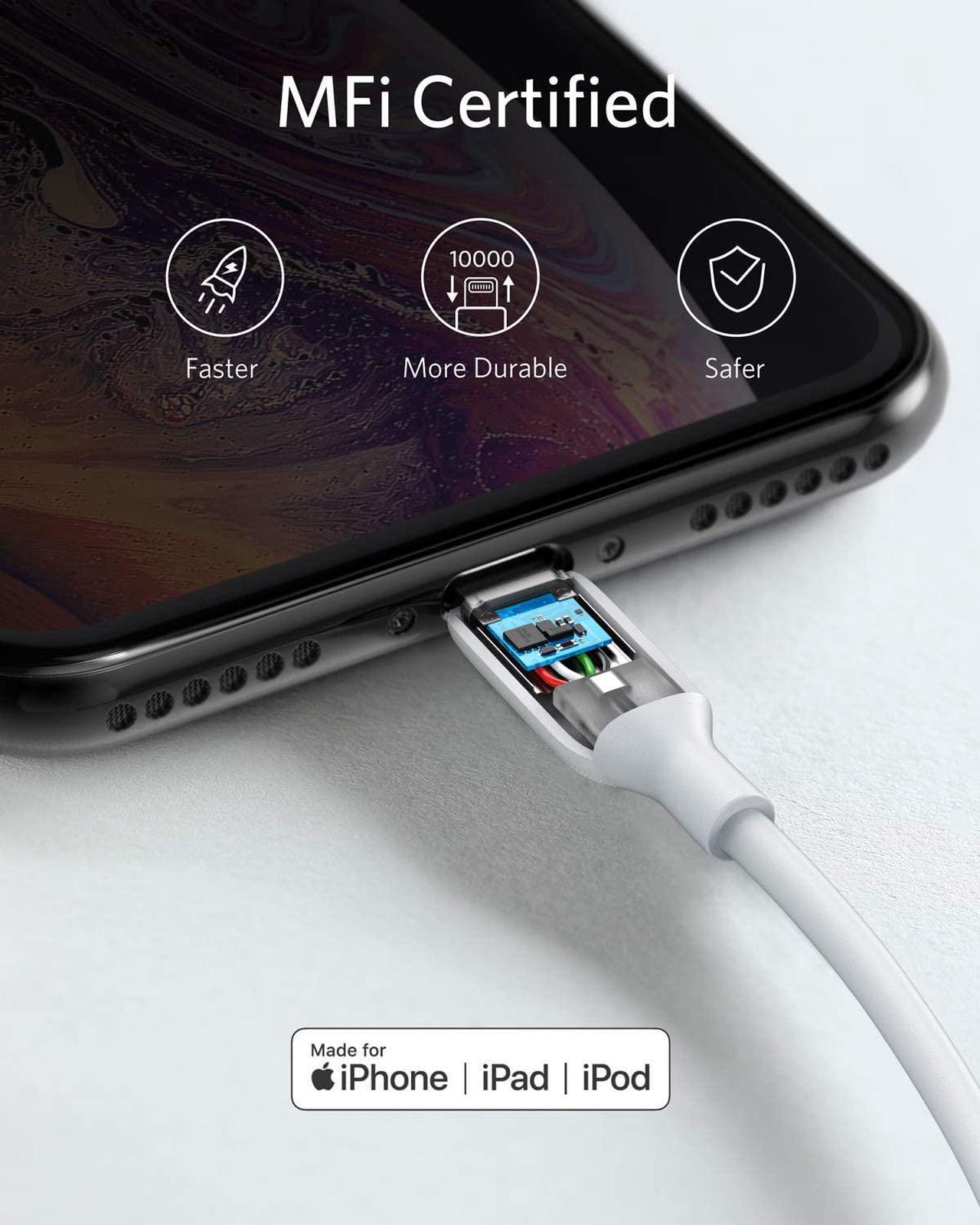 Alt view image 6 of 7 - Anker Powerline III Lightning Cable 6 Foot iPhone Charger Cord MFi Certified for iPhone 11 Pro Max, 11 Pro, X, Xs, Xr, Xs Max, 8, 8 Plus, 7 and More, Ultra Durable (White)