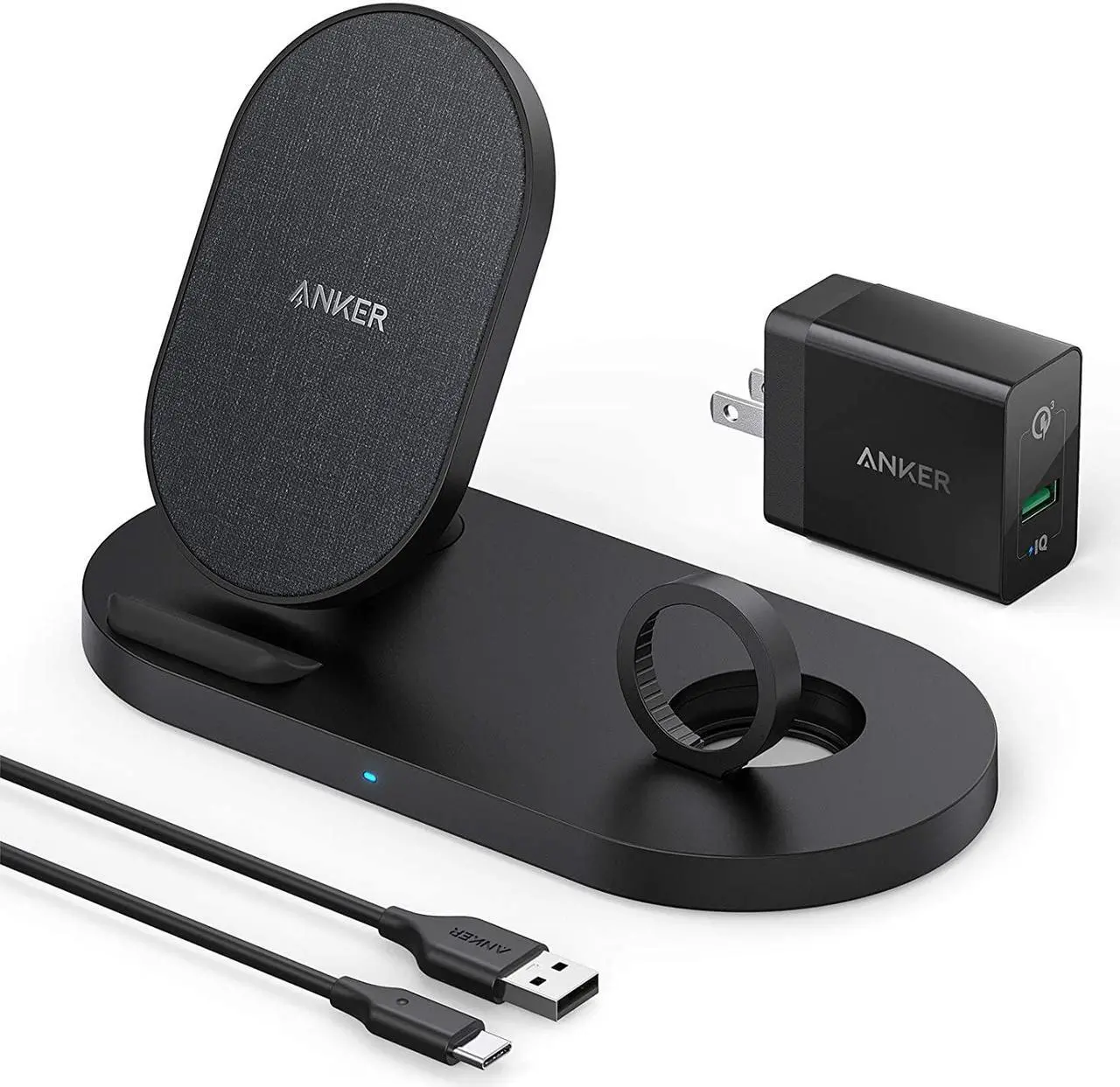 Main image of Anker Wireless Charging Station with QC Charger, PowerWave Sense 2-in-1 Stand with Watch Charging Holder for Apple Watch SE/6/5/4/3/2/1, iPhone SE 2020, 11, 11 Pro (Watch Charging Cable Not Included)