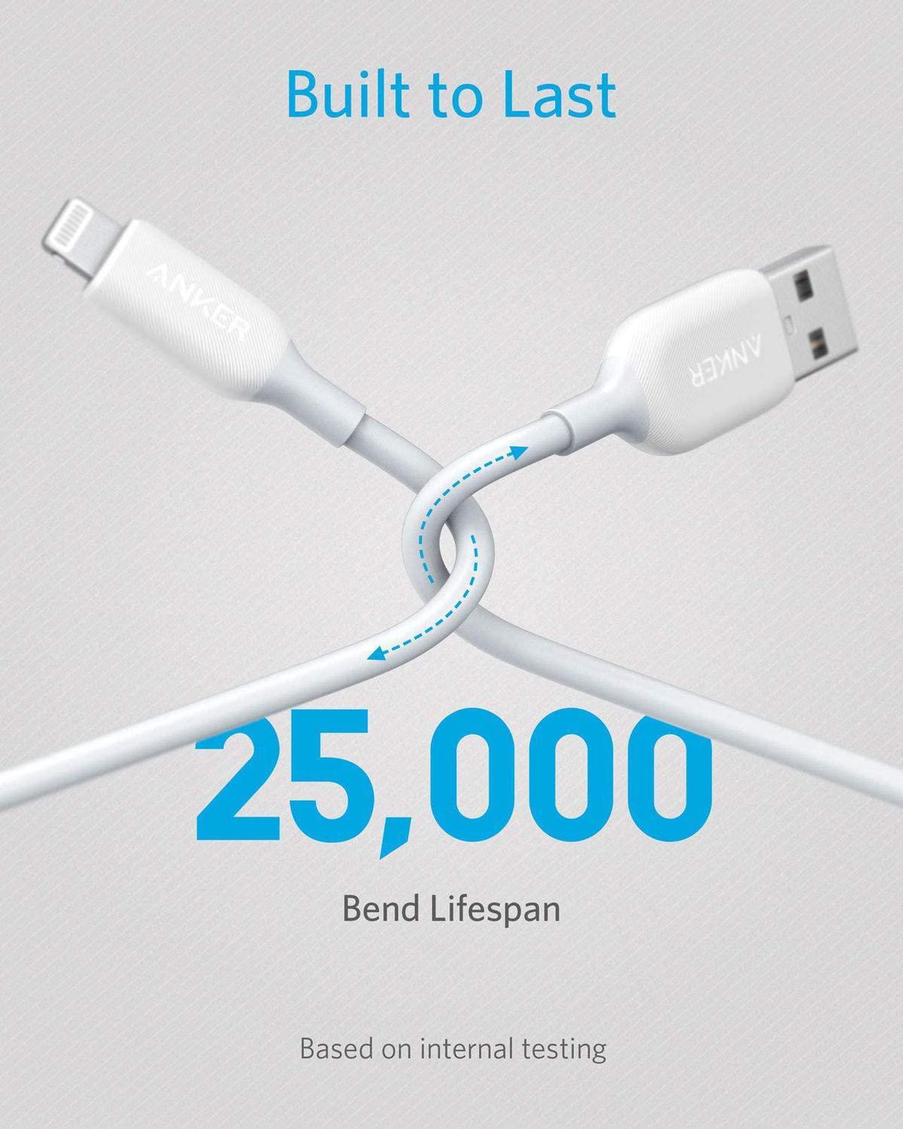 Alt view image 3 of 7 - Anker Powerline III Lightning Cable 6 Foot iPhone Charger Cord MFi Certified for iPhone 11 Pro Max, 11 Pro, X, Xs, Xr, Xs Max, 8, 8 Plus, 7 and More, Ultra Durable (White)