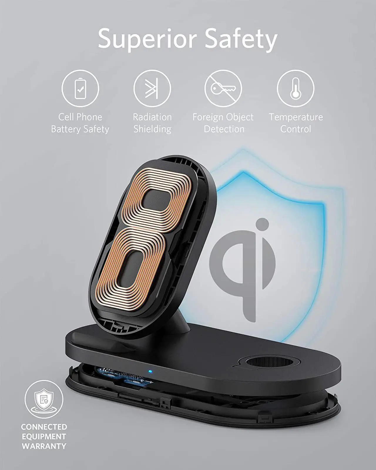 Alt view image 6 of 7 - Anker Wireless Charging Station with QC Charger, PowerWave Sense 2-in-1 Stand with Watch Charging Holder for Apple Watch SE/6/5/4/3/2/1, iPhone SE 2020, 11, 11 Pro (Watch Charging Cable Not Included)