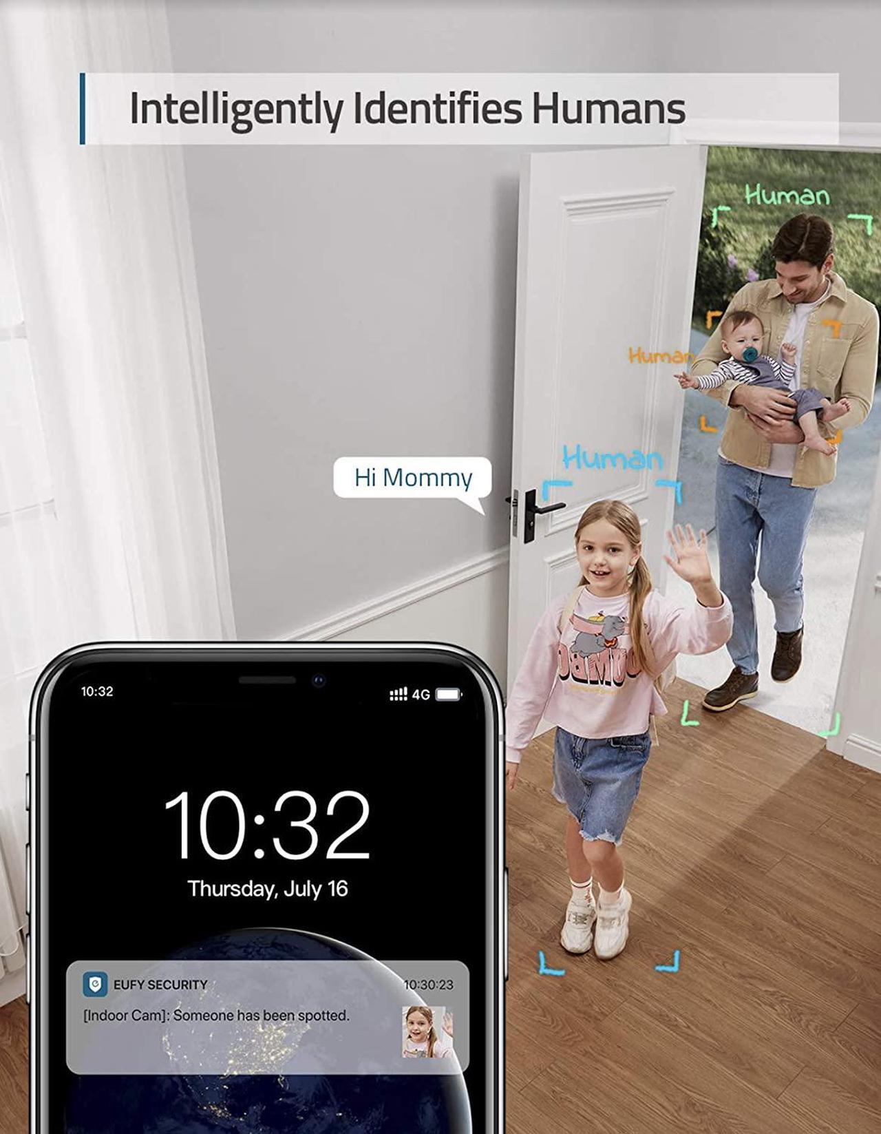 Alt view image 4 of 6 - eufy Security Solo IndoorCam P24, 2K Pan & Tilt Security Indoor Camera, Plug-in Camera with Wi-Fi, Human & Pet AI, Voice Assistant Compatibility, Night Vision, Motion Tracking, HomeBase not Compatible