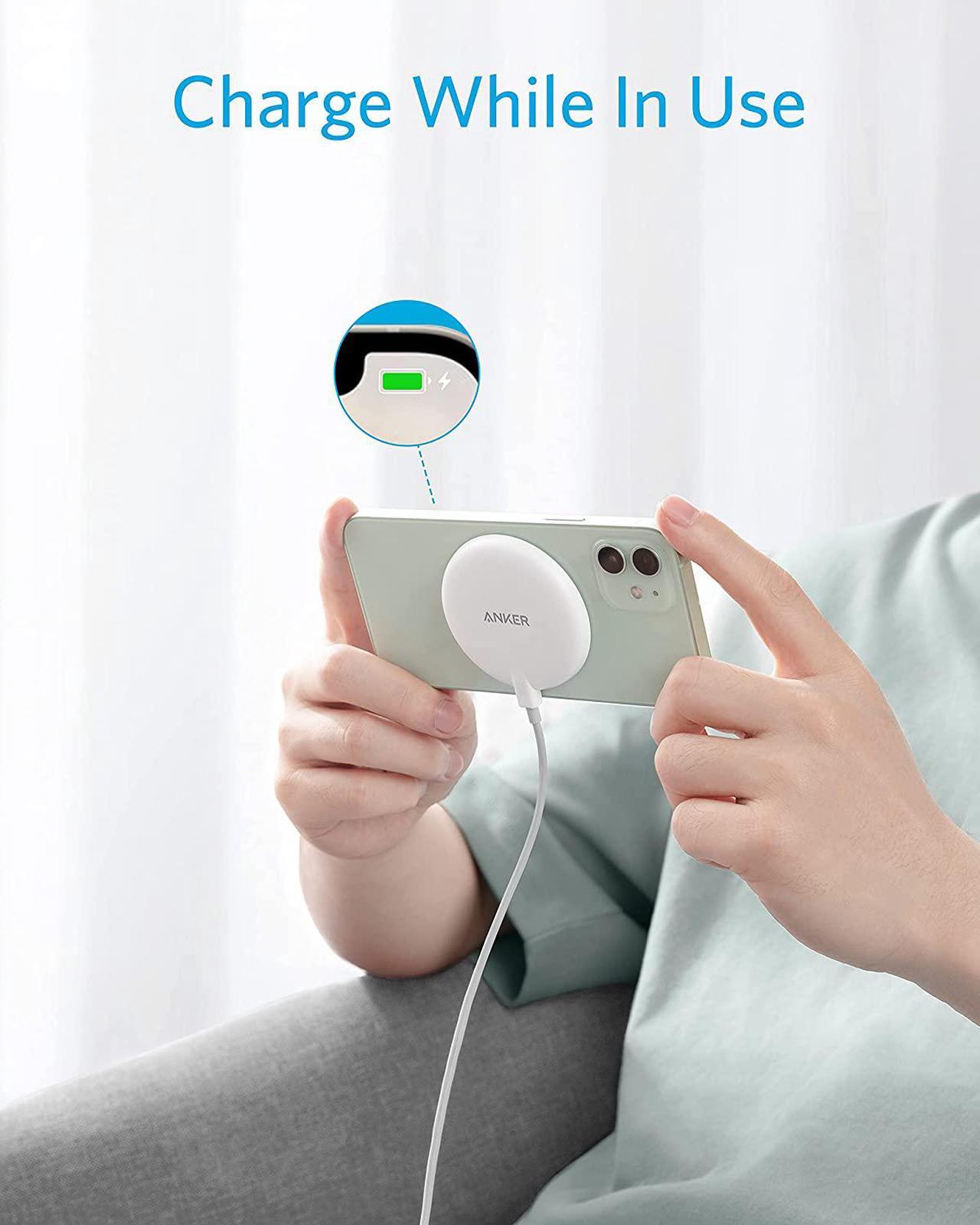 Alt view image 3 of 7 - Anker Magnetic Wireless Charger with 20W USB-C Charger Bundle, 5 ft Built-in USB-C Cable, PowerWave Magnetic Pad Lite Only for iPhone 12/12 Pro / 12 Pro Max / 12 Mini