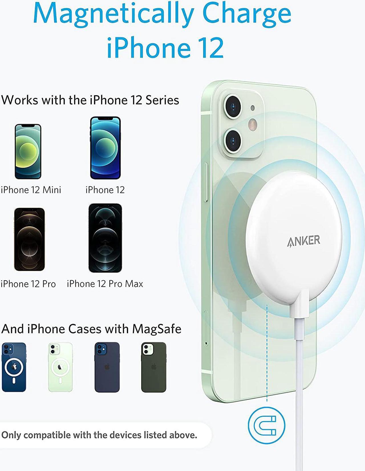 Alt view image 2 of 7 - Anker Magnetic Wireless Charger with 20W USB-C Charger Bundle, 5 ft Built-in USB-C Cable, PowerWave Magnetic Pad Lite Only for iPhone 12/12 Pro / 12 Pro Max / 12 Mini