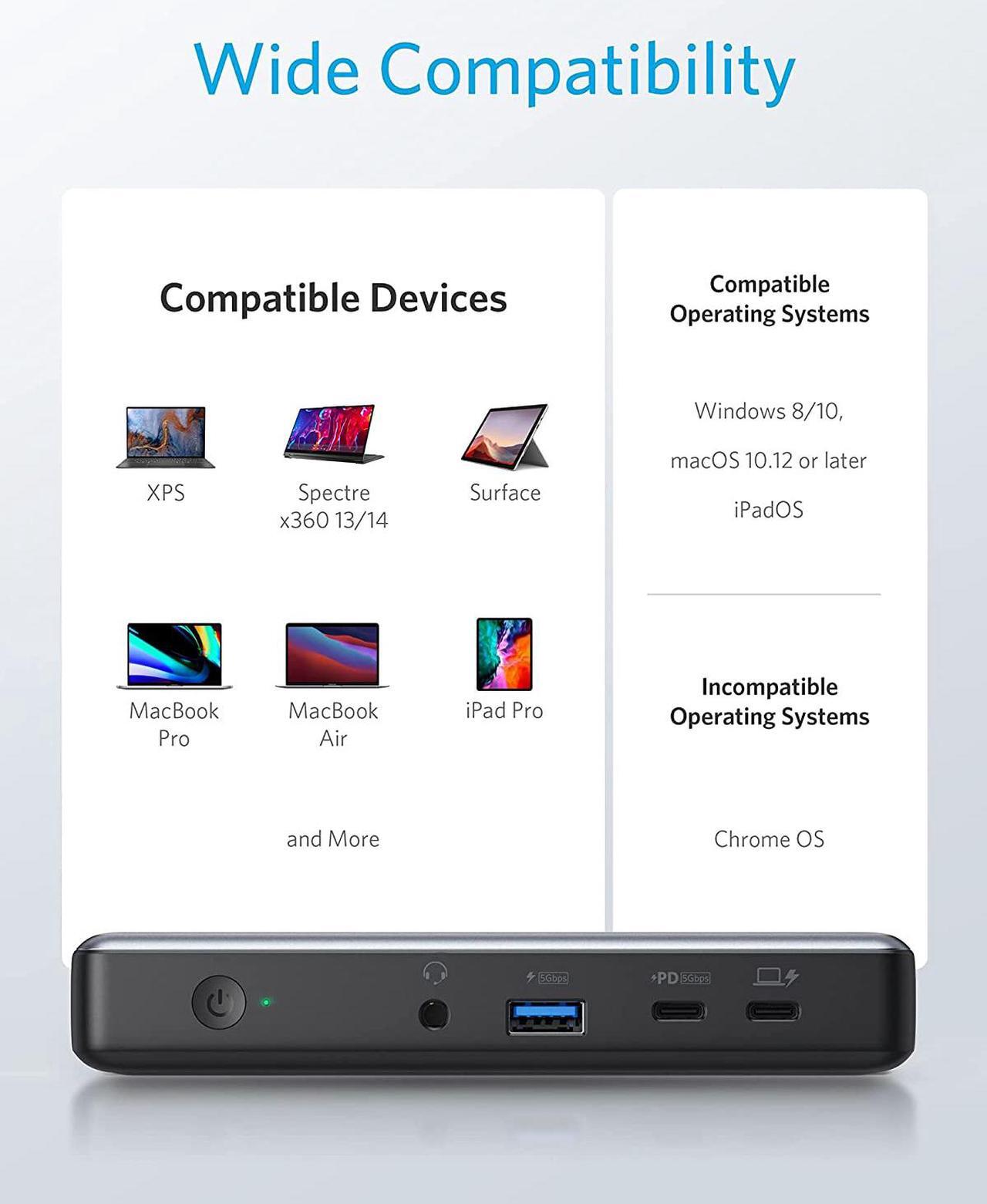 Alt view image 7 of 7 - Anker USB C Docking Station, PowerExpand 9-in-1 USB-C PD Dock, 60W Charging for Laptop, 20W Power Delivery Charging, 4K HDMI and DisplayPort, USB 3.0 and USB 2.0 Data, Gigabit Ethernet, 3.5 mm Audio