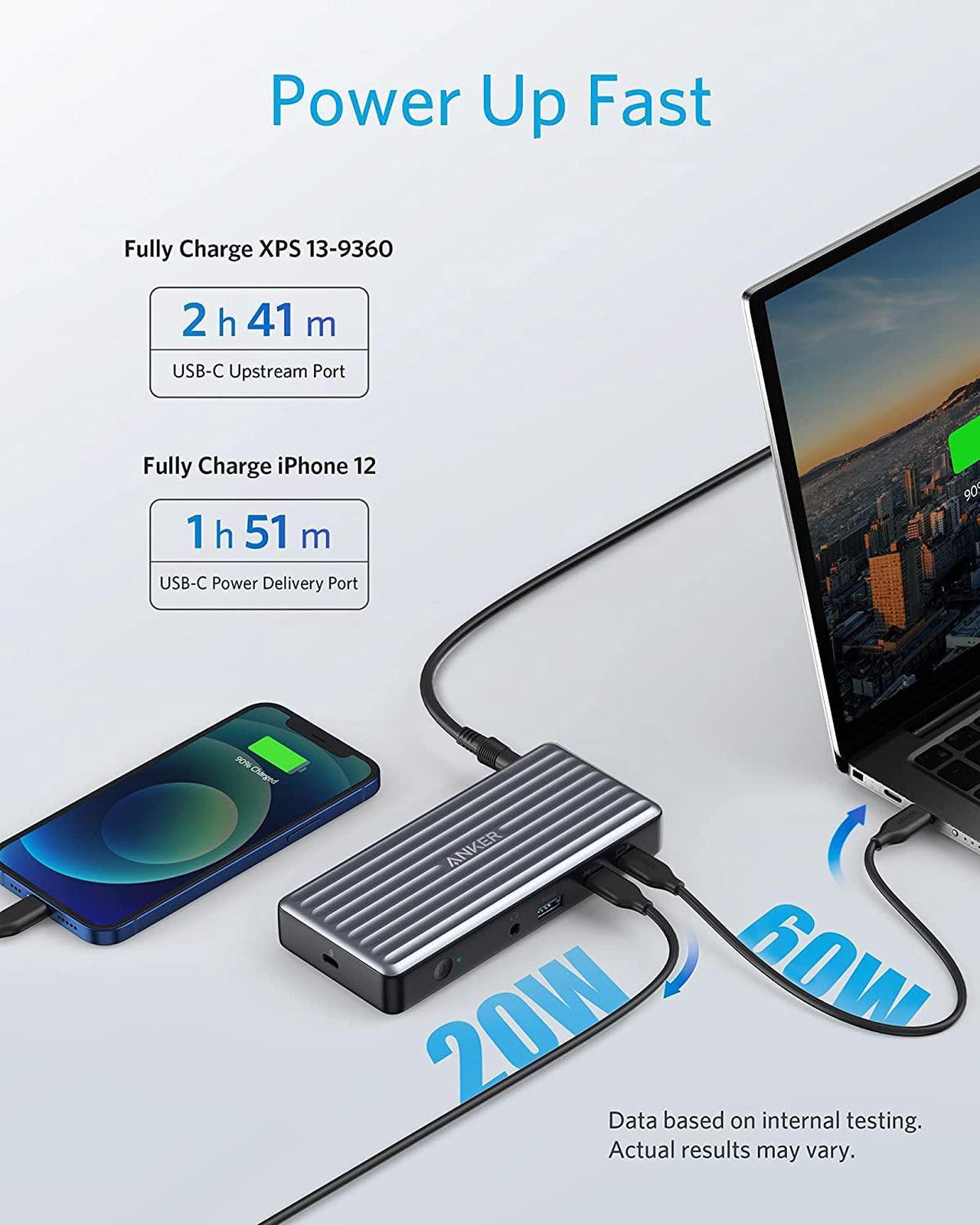 Alt view image 5 of 7 - Anker USB C Docking Station, PowerExpand 9-in-1 USB-C PD Dock, 60W Charging for Laptop, 20W Power Delivery Charging, 4K HDMI and DisplayPort, USB 3.0 and USB 2.0 Data, Gigabit Ethernet, 3.5 mm Audio