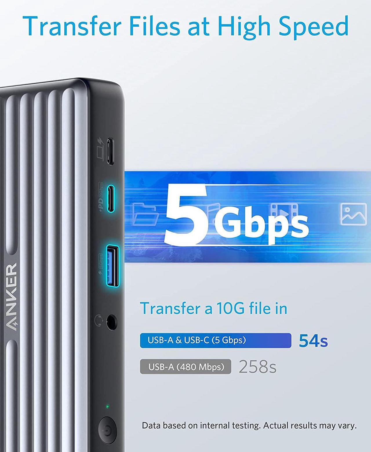Alt view image 6 of 7 - Anker USB C Docking Station, PowerExpand 9-in-1 USB-C PD Dock, 60W Charging for Laptop, 20W Power Delivery Charging, 4K HDMI and DisplayPort, USB 3.0 and USB 2.0 Data, Gigabit Ethernet, 3.5 mm Audio