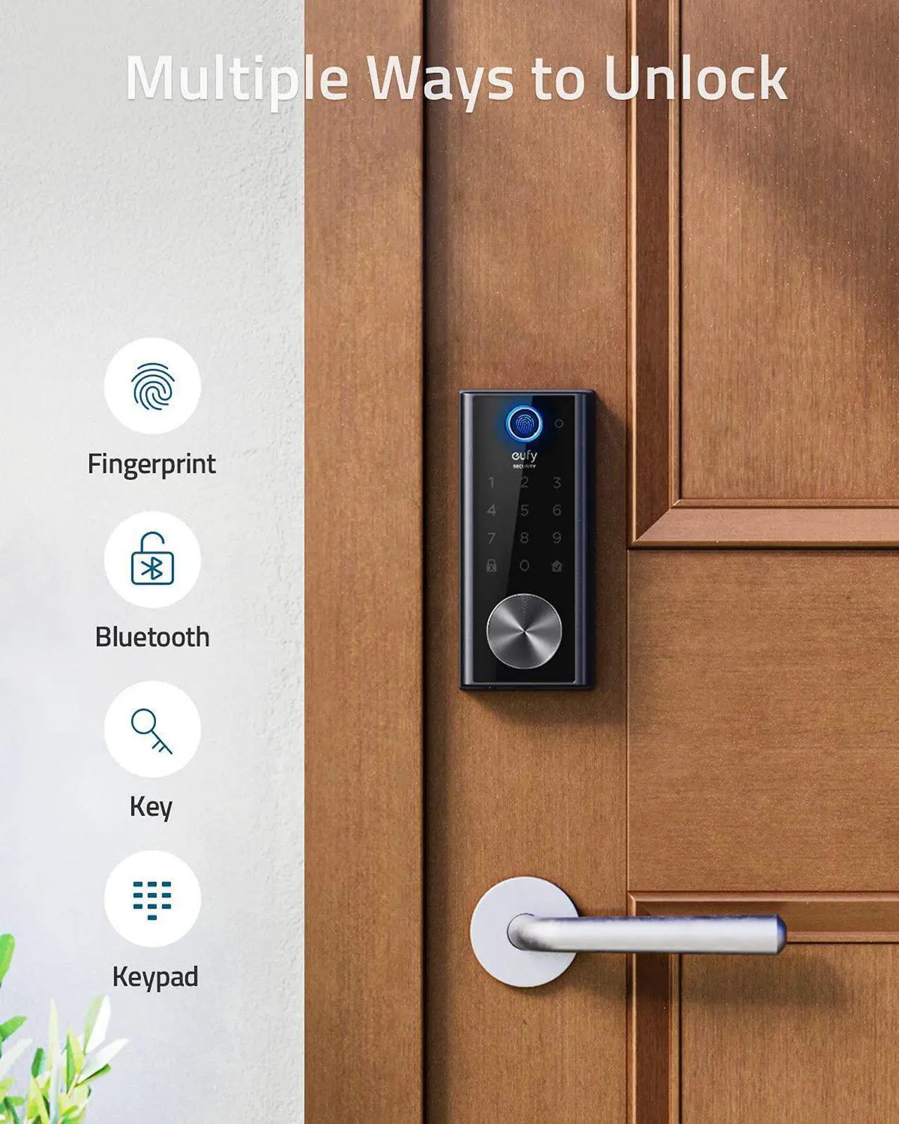 Alt view image 7 of 7 - eufy Security Smart Lock Touch, Fingerprint Keyless Entry Door Lock, Bluetooth Electronic Deadbolt, Touchscreen Keypad, IP65 Weatherproofing, Compatible with Wi-Fi Bridge (Sold Separately)