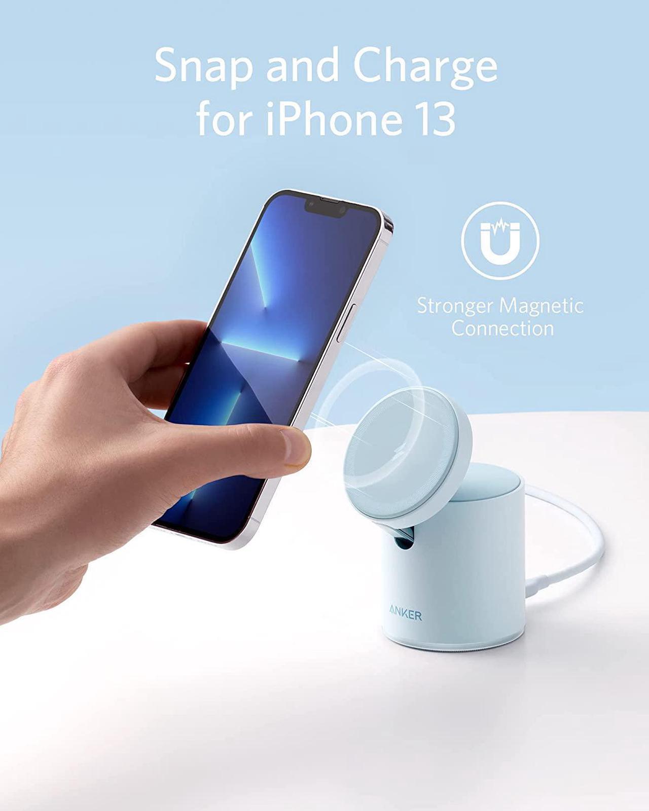 Alt view image 2 of 6 - Anker 623 Magnetic Wireless Charger (MagGo), 2-in-1 Wireless Charging Station with 20W USB-C Charger, for iPhone 13/12 Series, AirPods Pro (Blue)