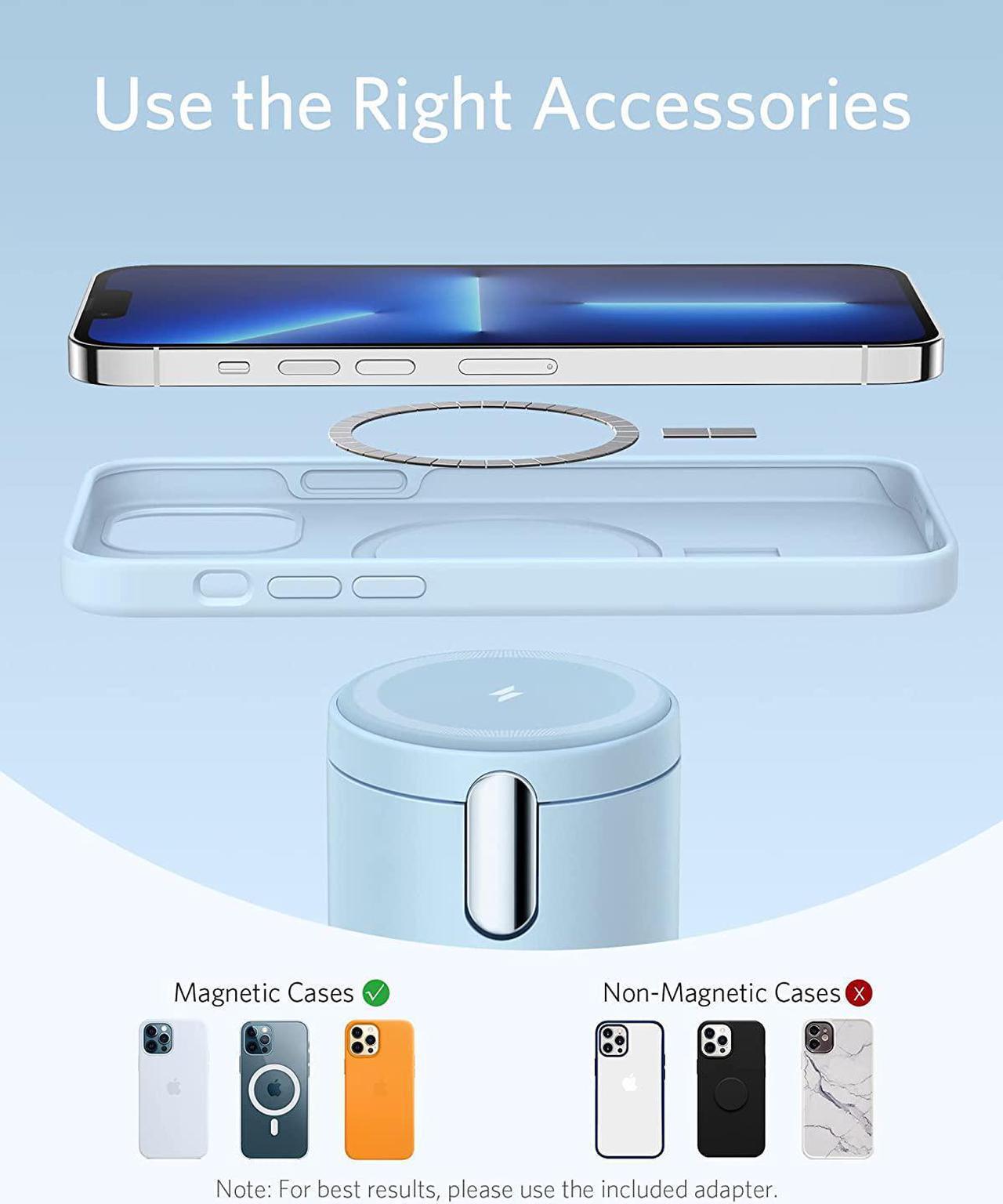 Alt view image 6 of 6 - Anker 623 Magnetic Wireless Charger (MagGo), 2-in-1 Wireless Charging Station with 20W USB-C Charger, for iPhone 13/12 Series, AirPods Pro (Blue)